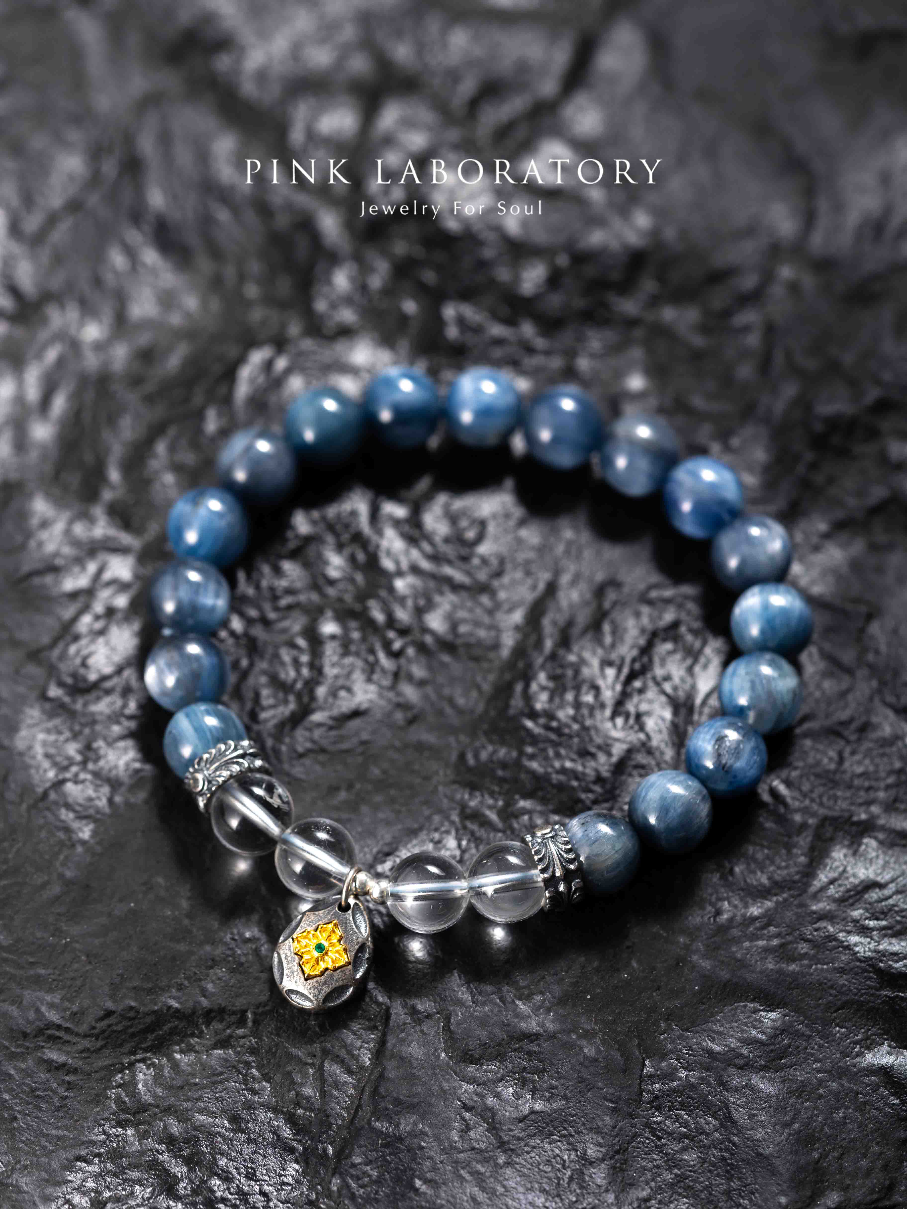 藍晶石白水晶十字金剛杵925純銀手鍊