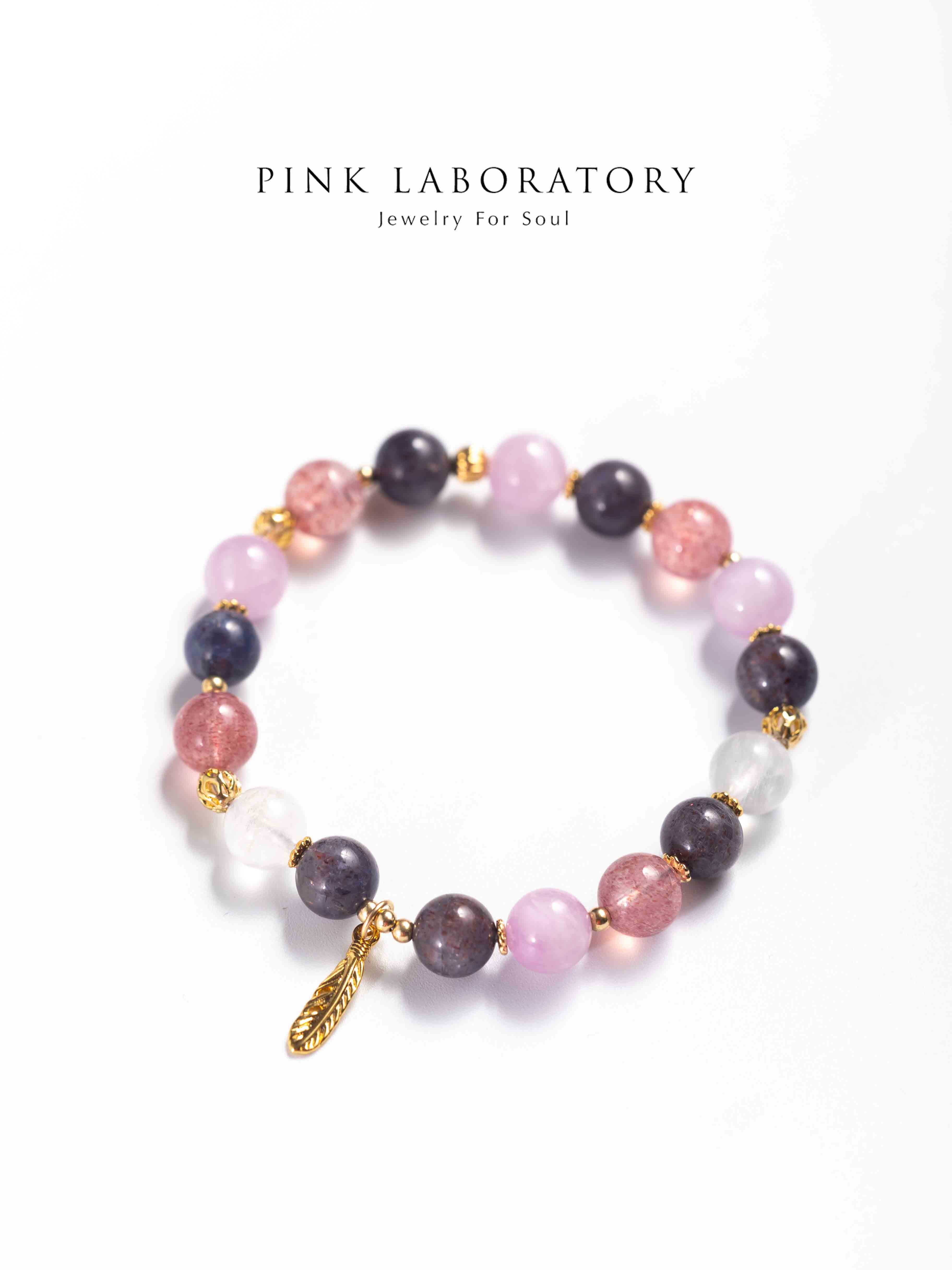 堇青石紫鋰輝草莓晶14K鍍金手鍊