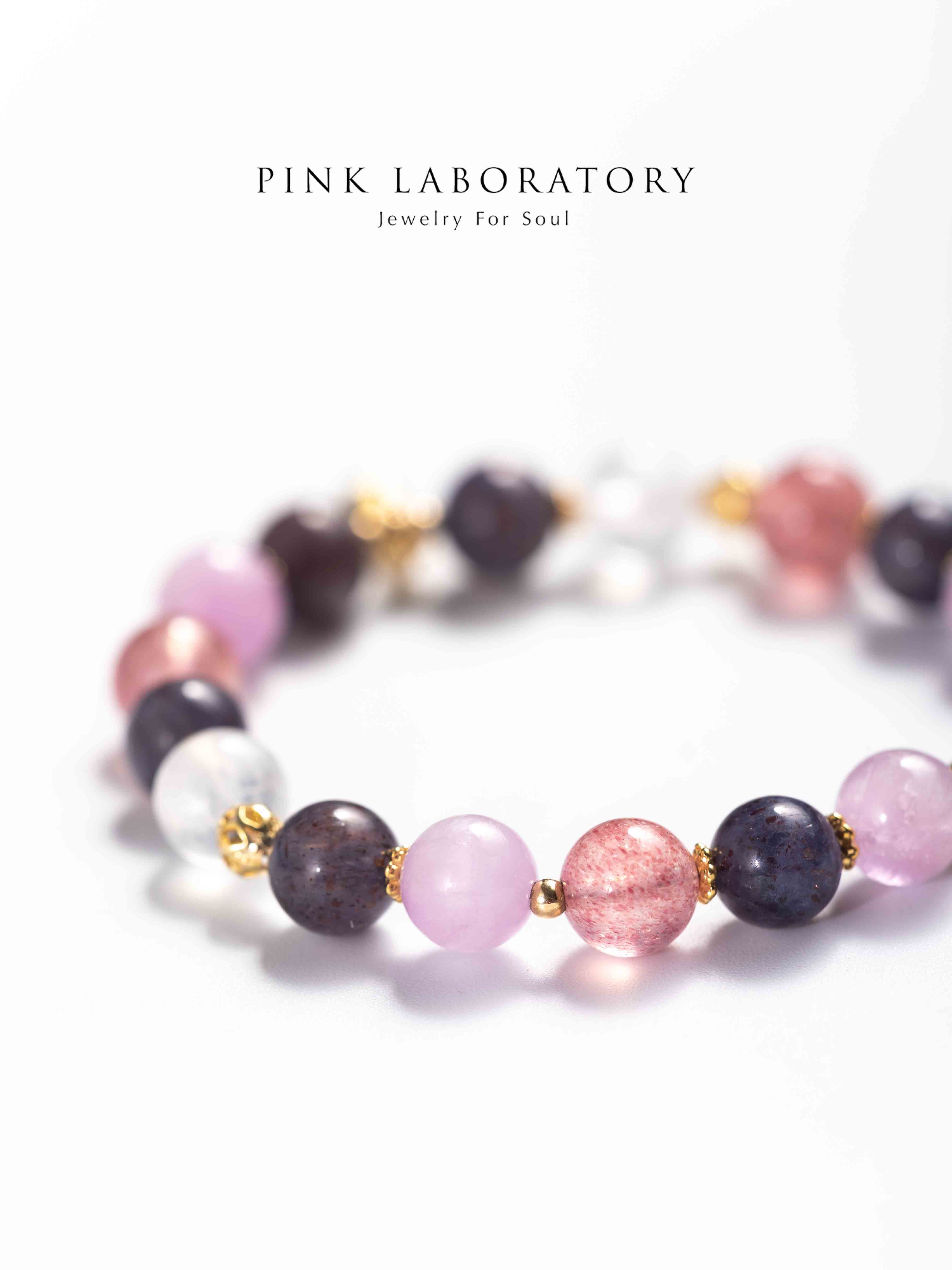 堇青石紫鋰輝草莓晶14K鍍金手鍊