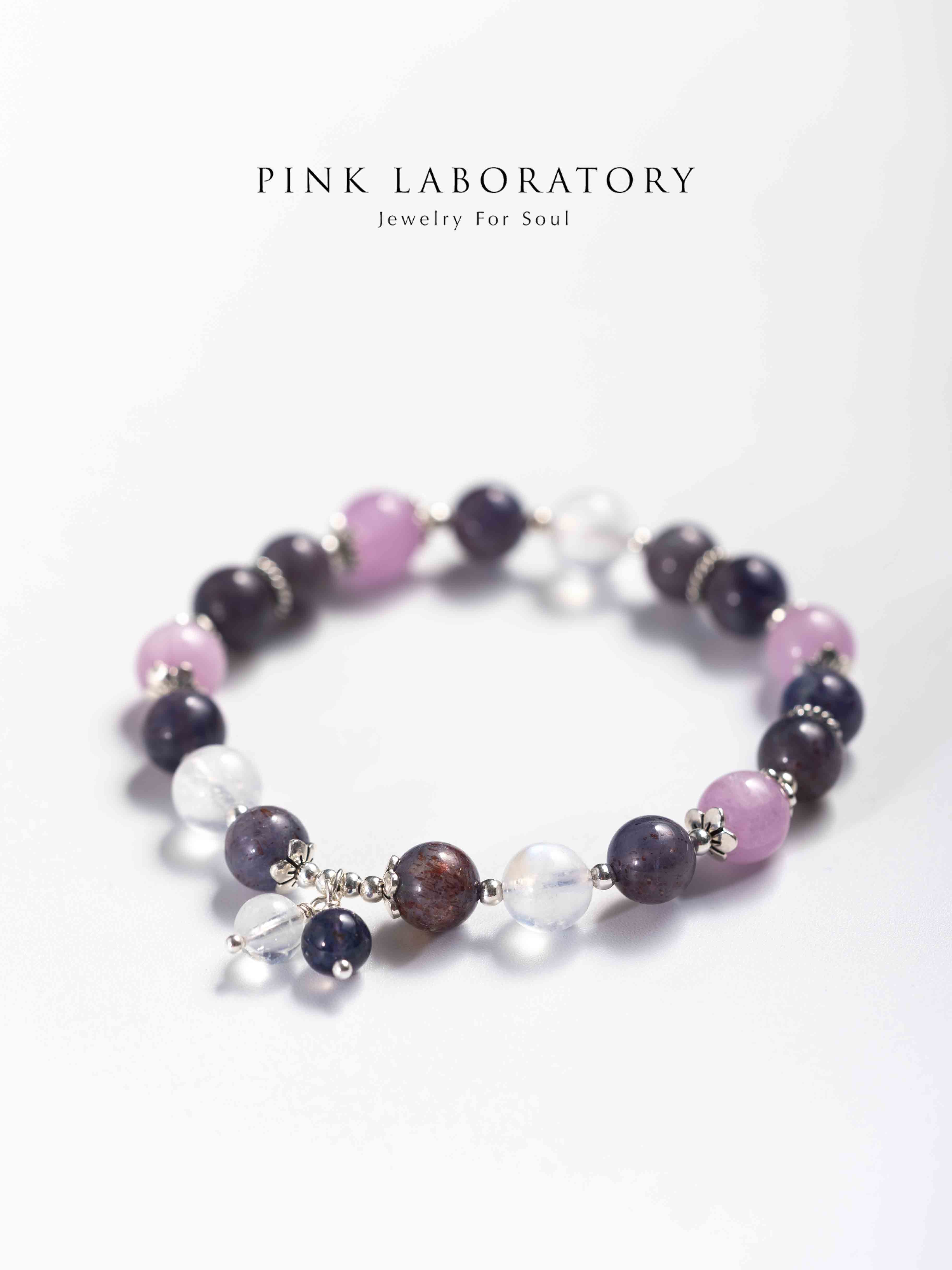 堇青石紫鋰輝月光石925純銀手鍊