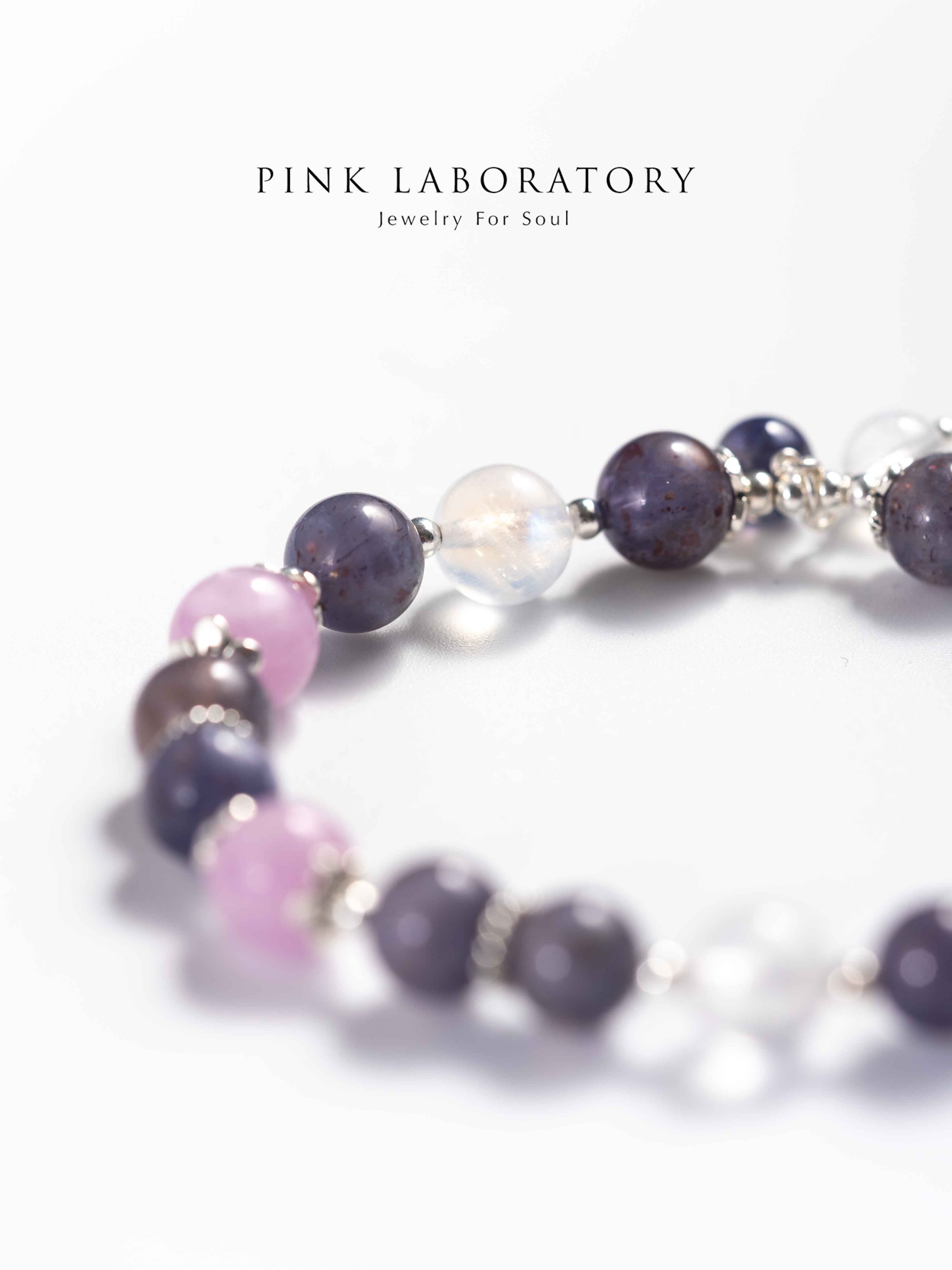 堇青石紫鋰輝月光石925純銀手鍊