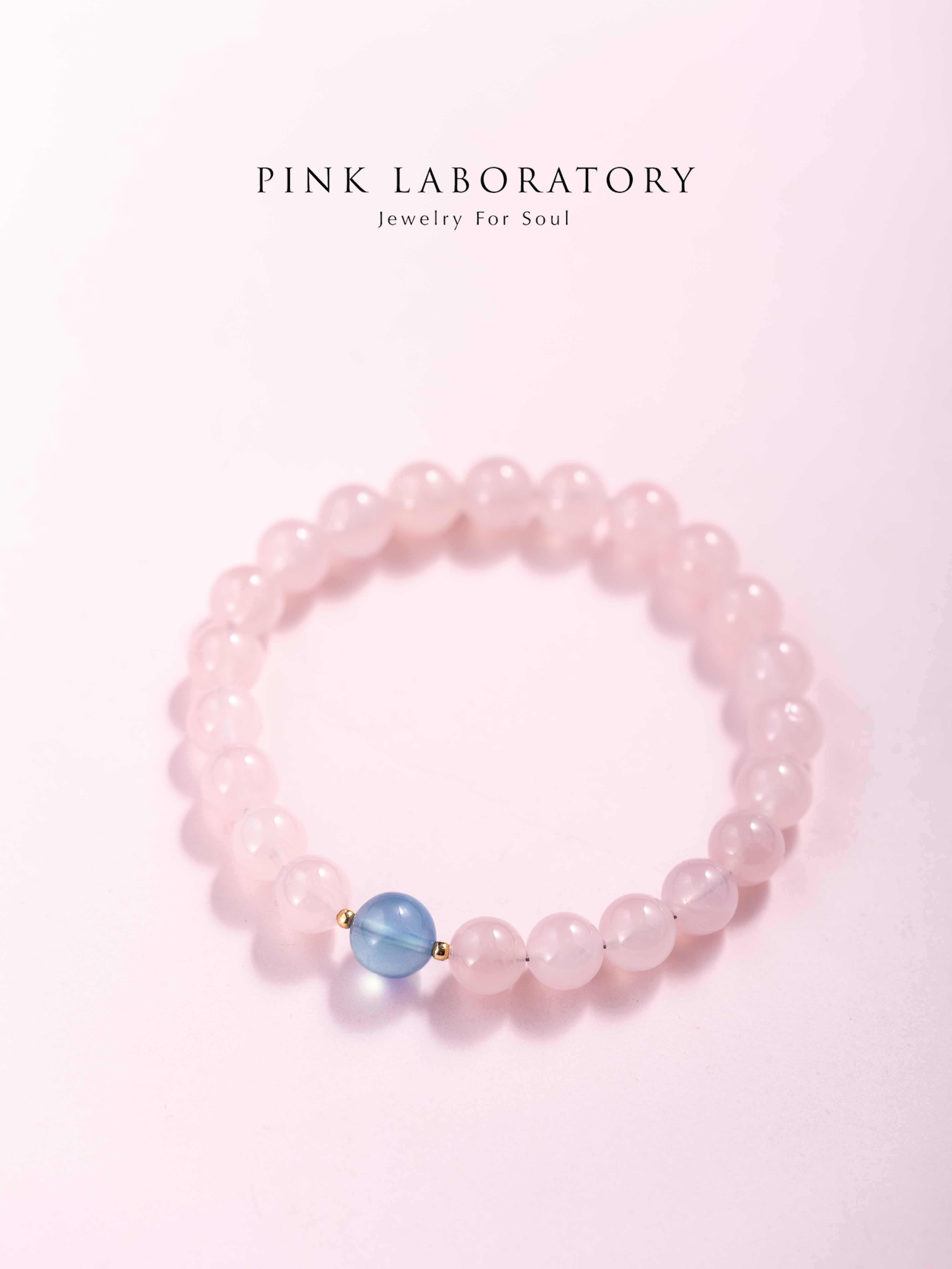 粉水晶海藍寶14K包金手鍊