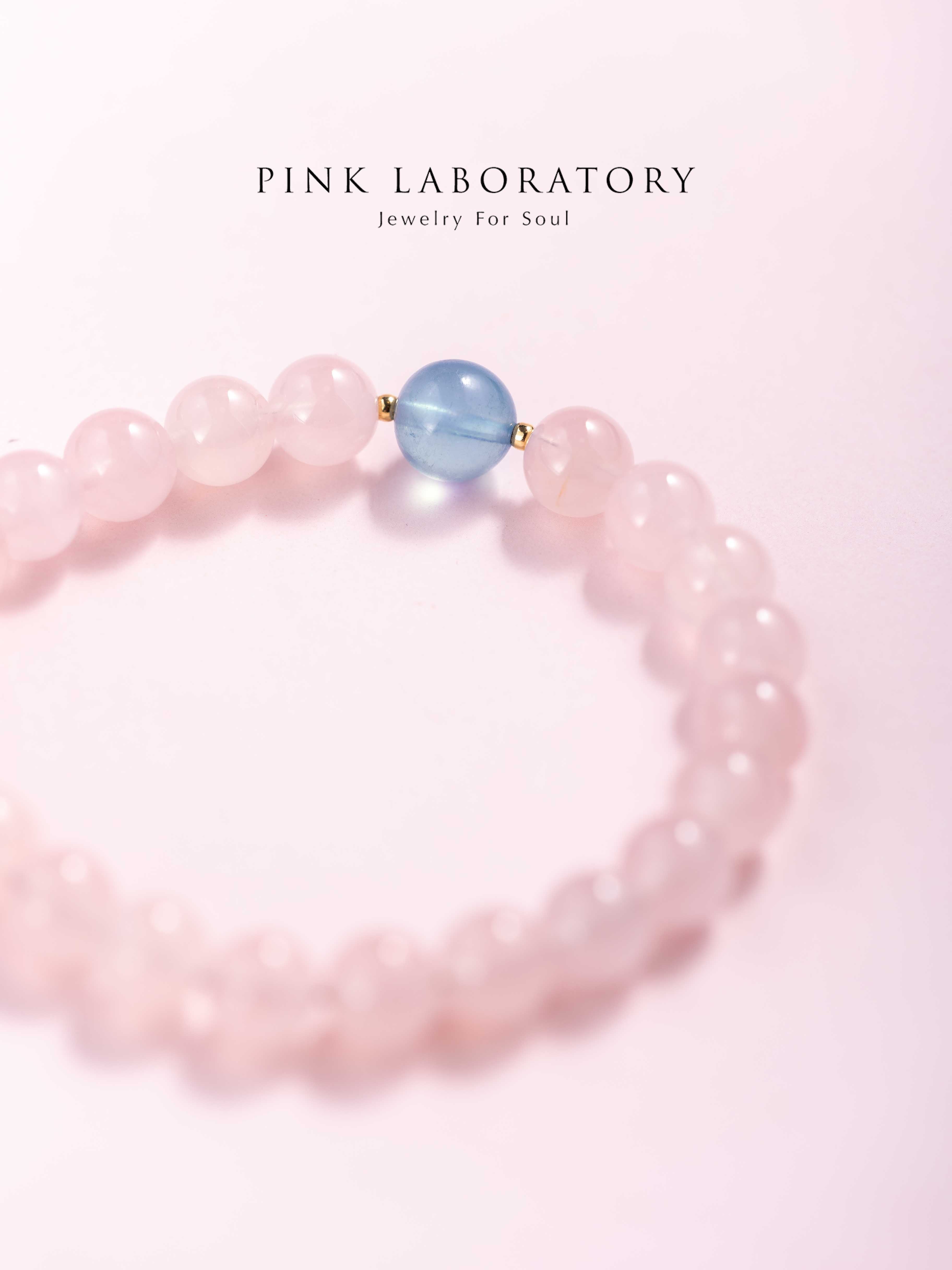 粉水晶海藍寶14K包金手鍊