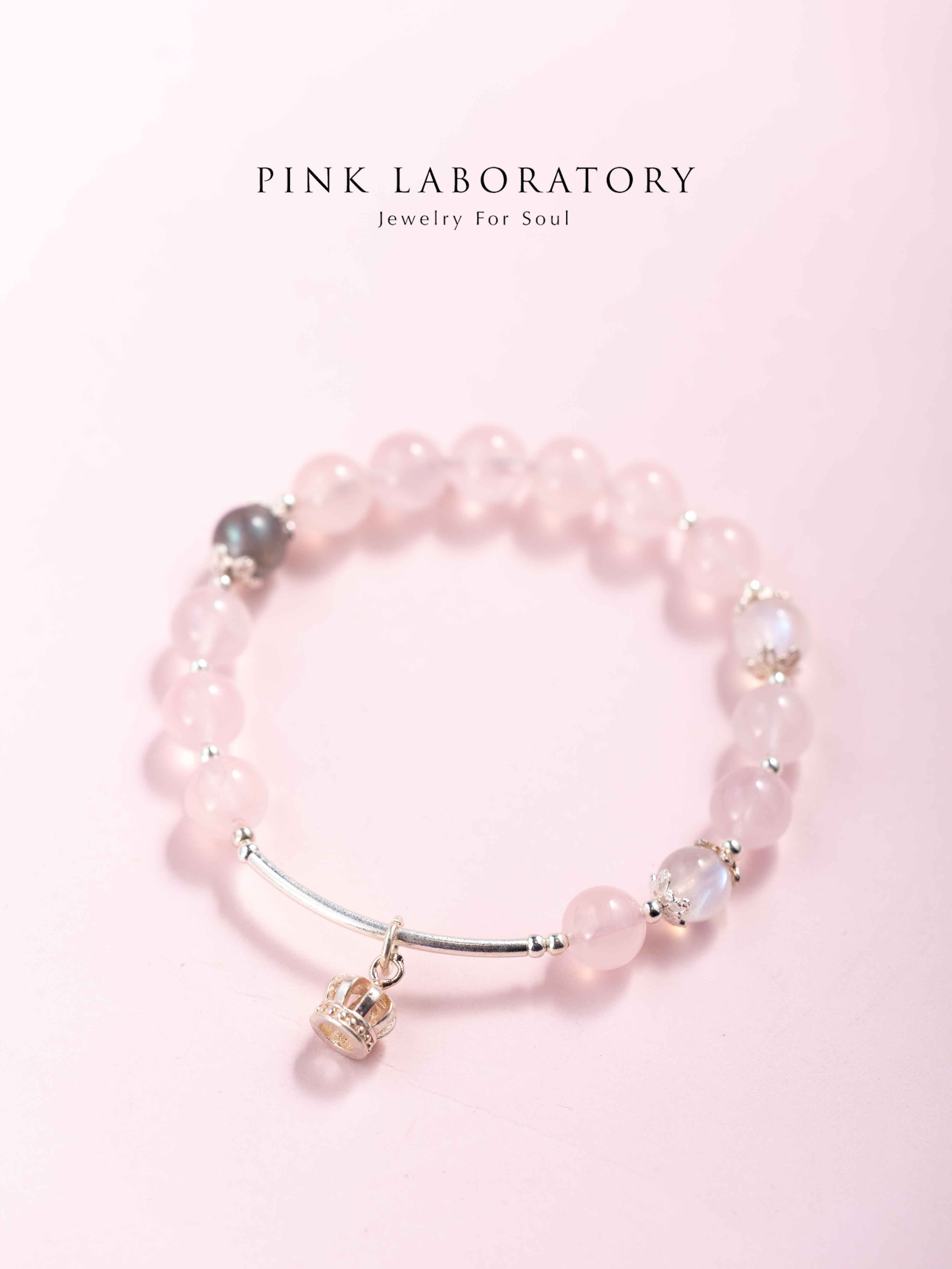 粉水晶月光石拉長石925純銀手鍊