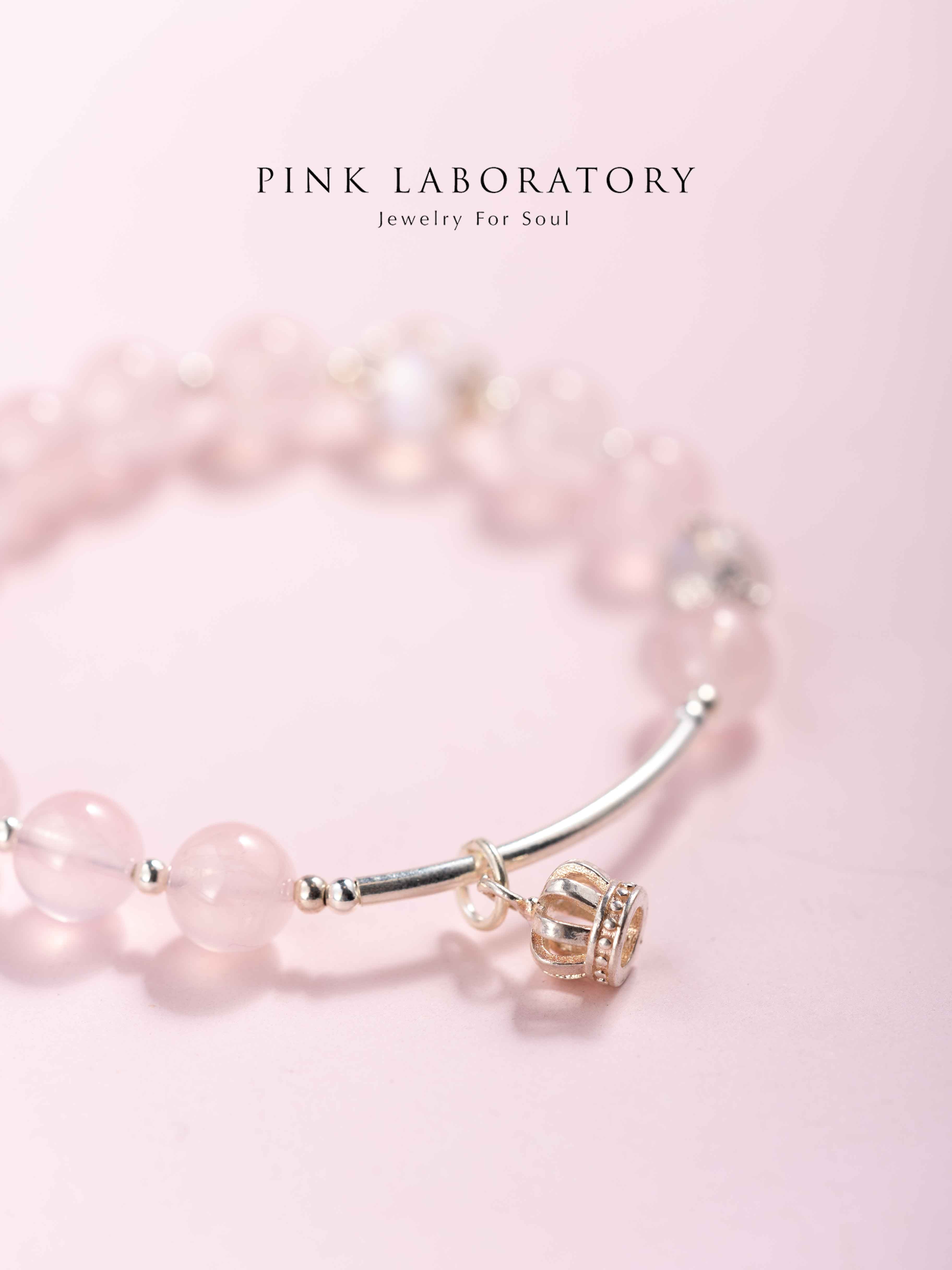 粉水晶月光石拉長石925純銀手鍊