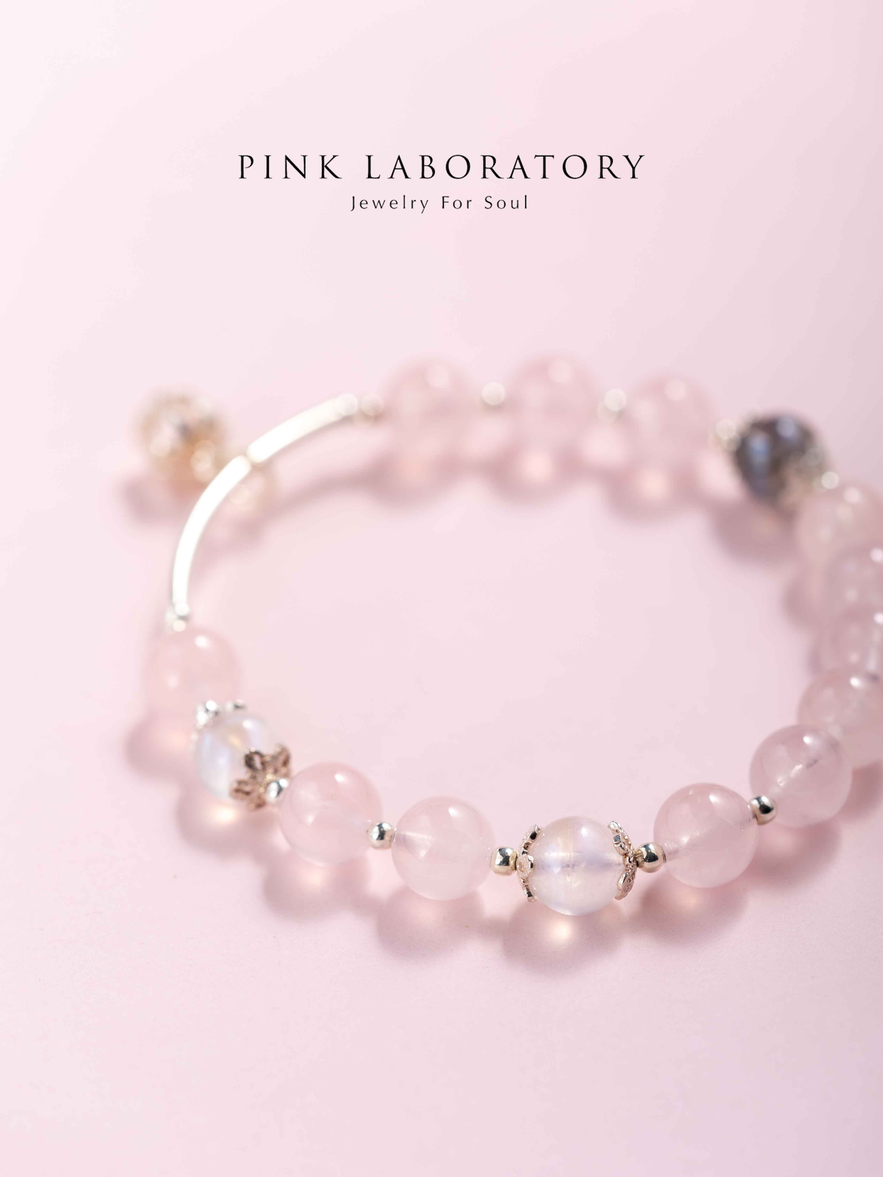 粉水晶月光石拉長石925純銀手鍊