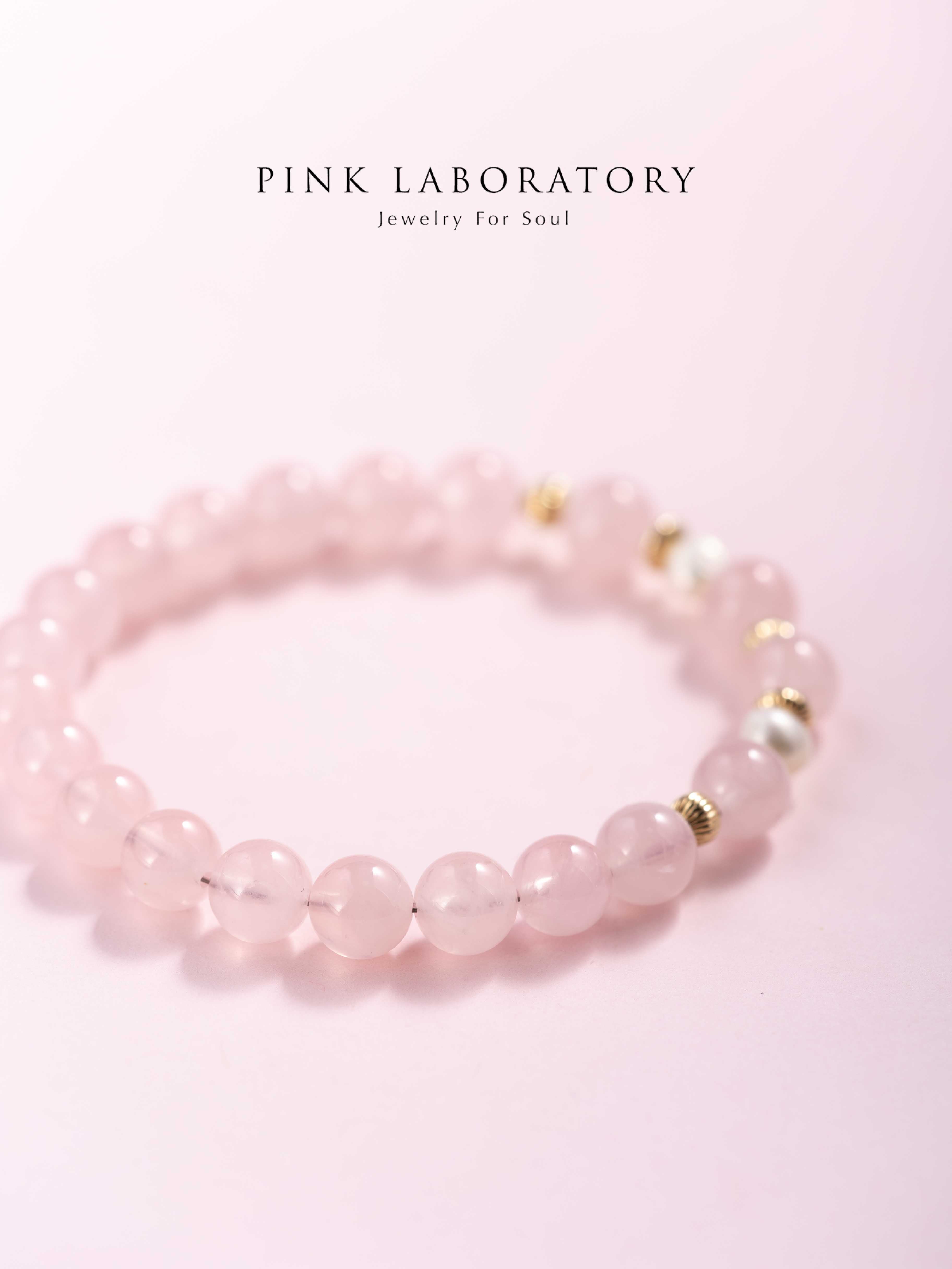 粉水晶珍珠14k包金手鍊