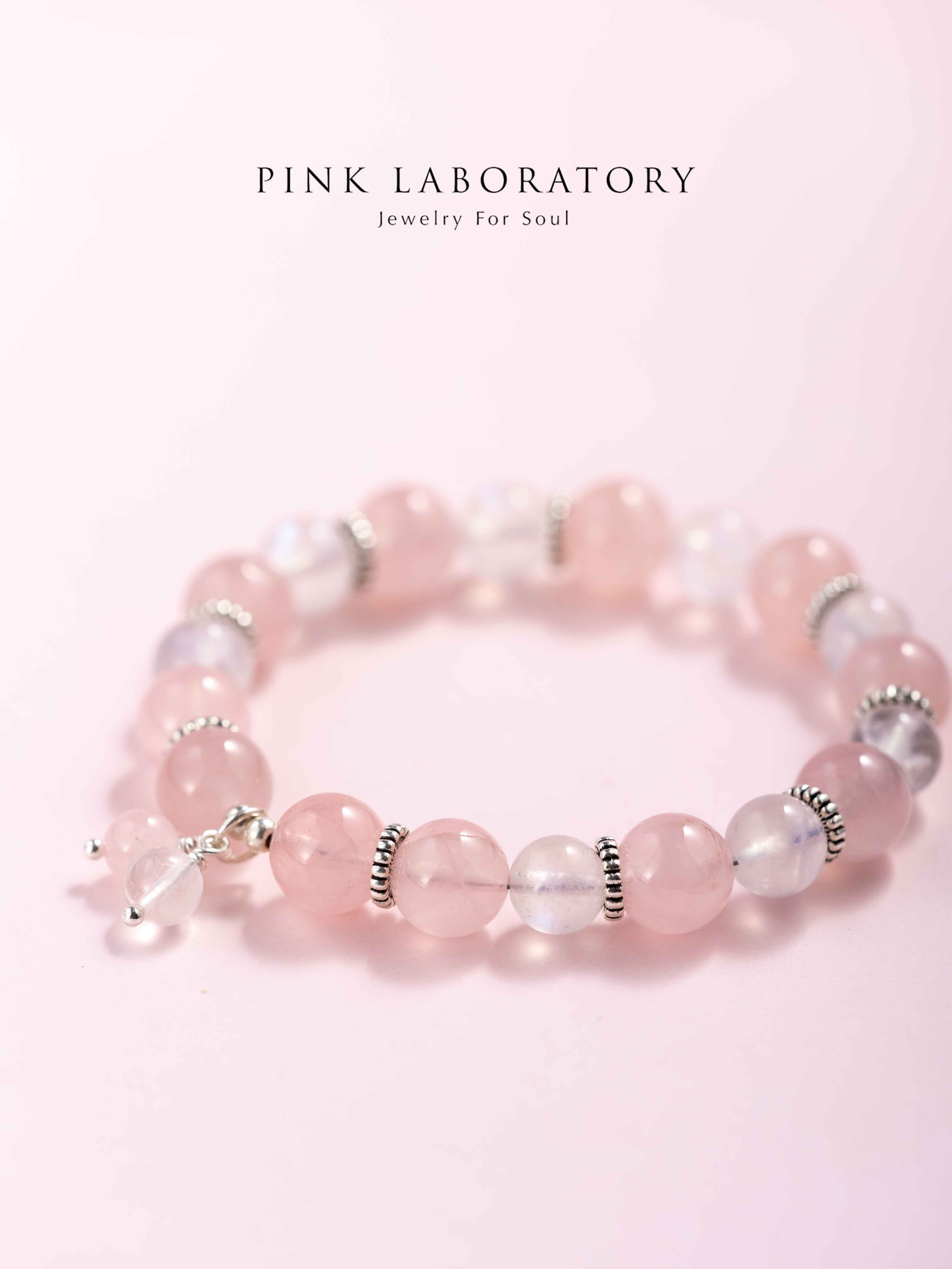 粉水晶月光石925純銀手鍊