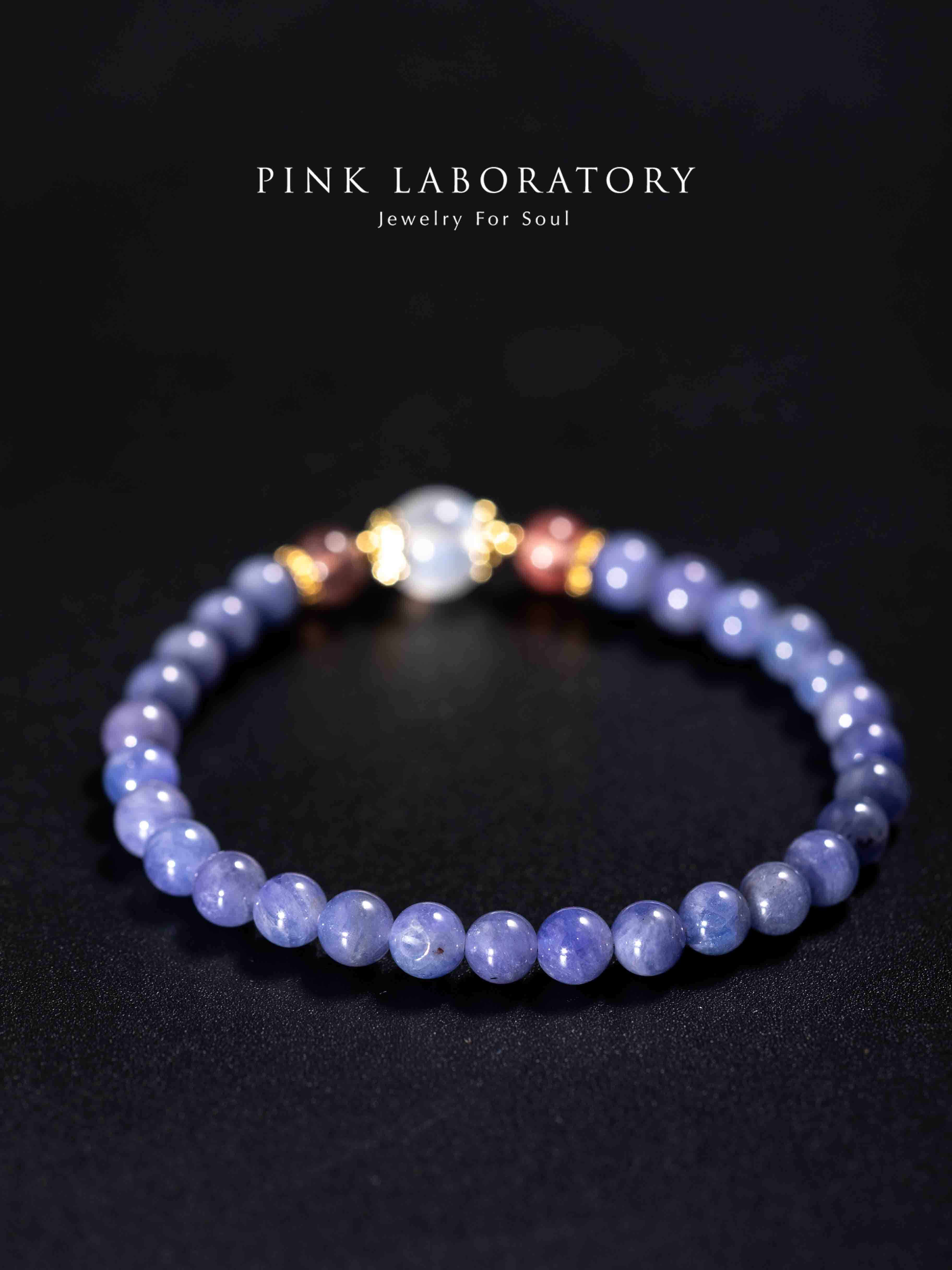 坦桑石草莓晶月光石14k鍍金手鍊