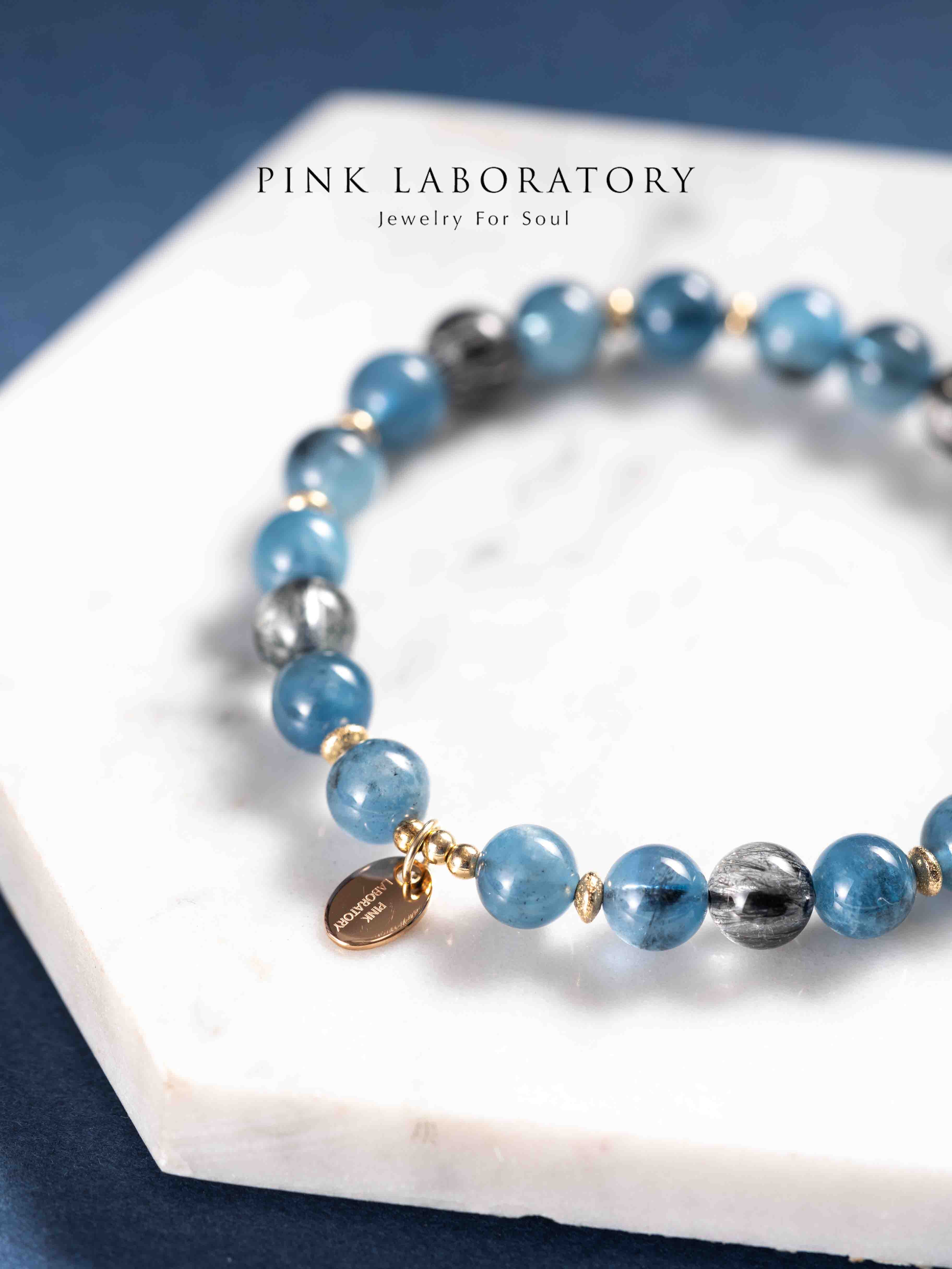 魔鬼藍海藍寶黑髮晶14KGF手鍊