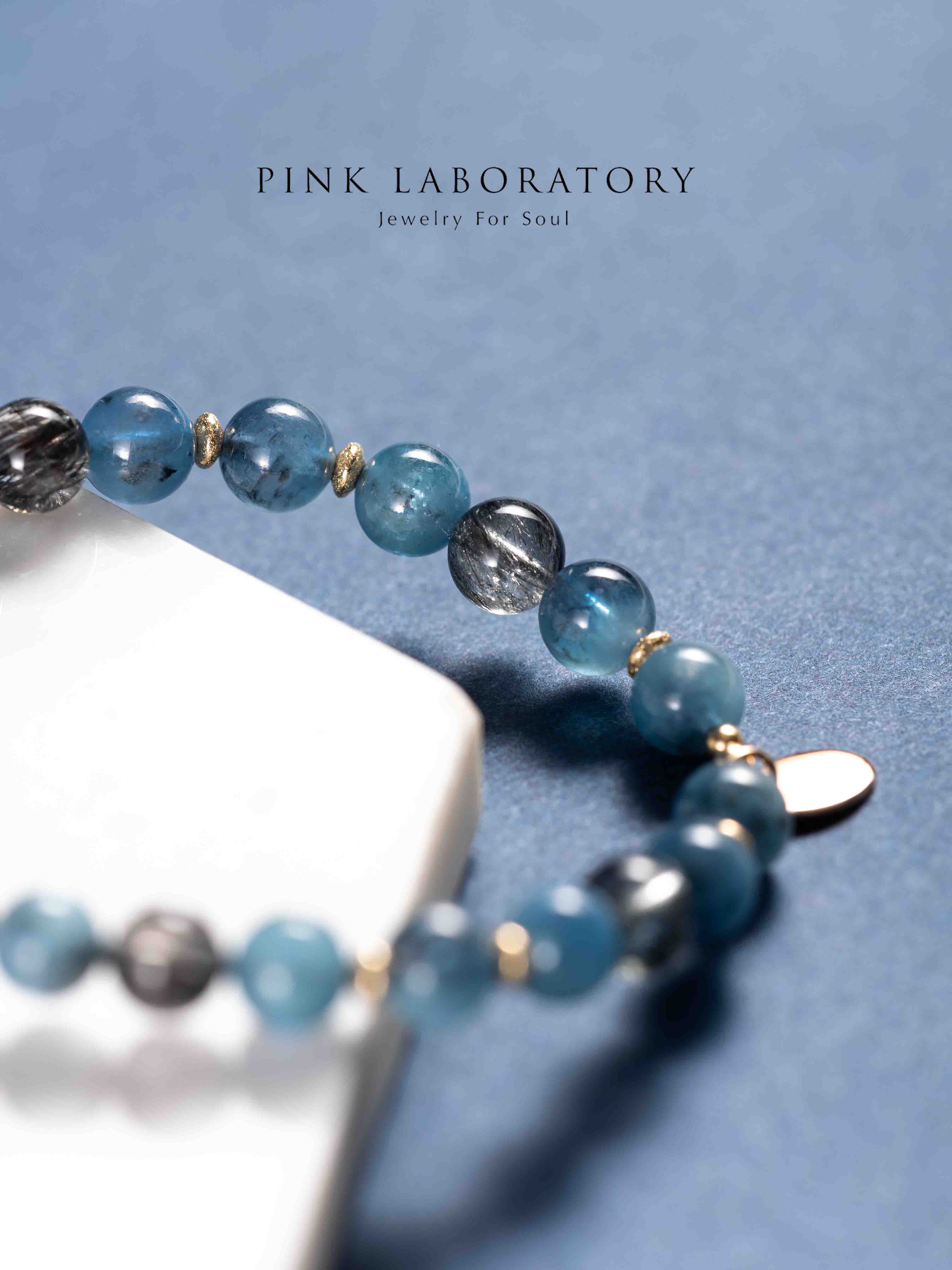 魔鬼藍海藍寶黑髮晶14KGF手鍊