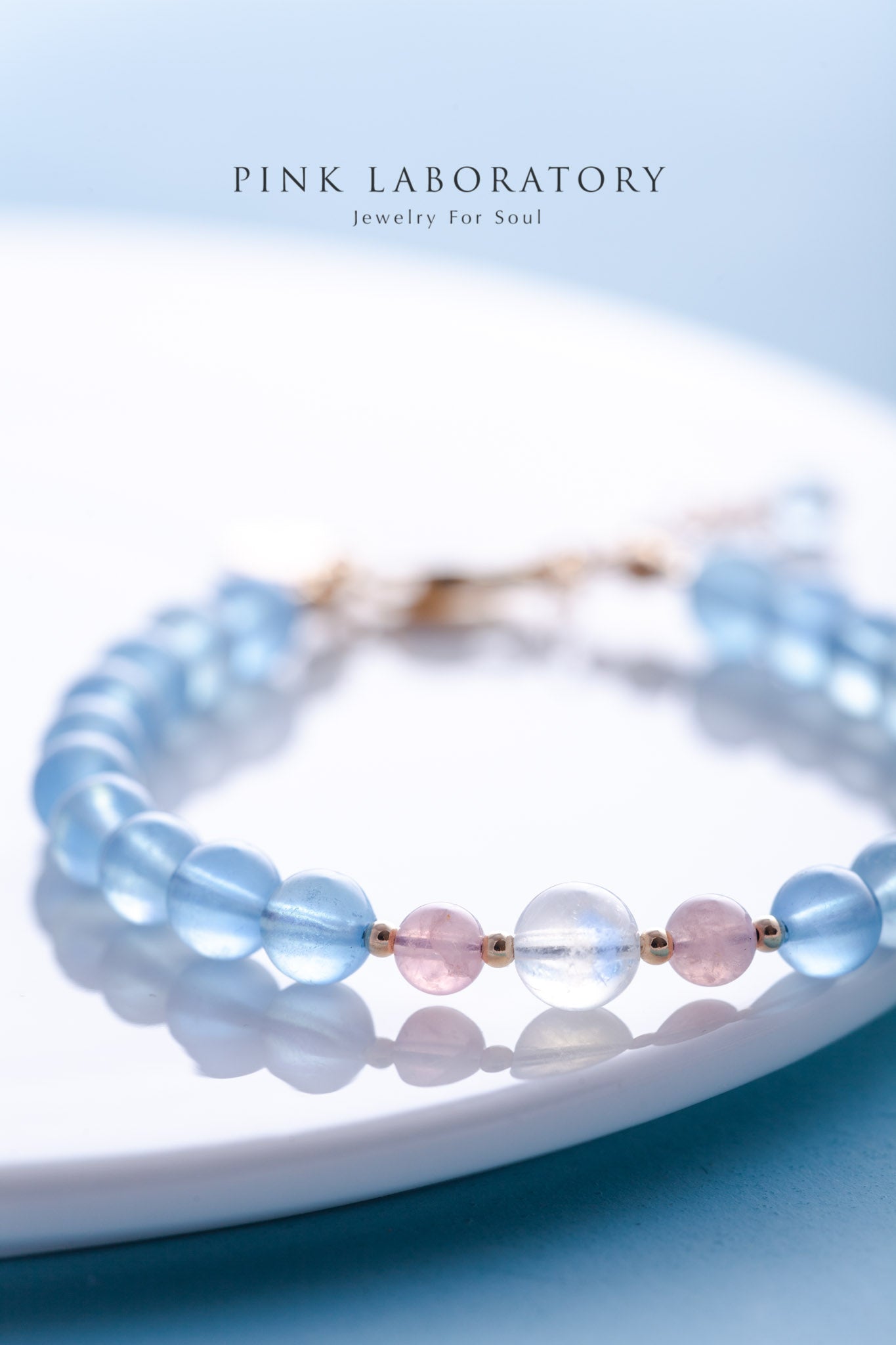 海藍寶粉水晶14k包金手鍊