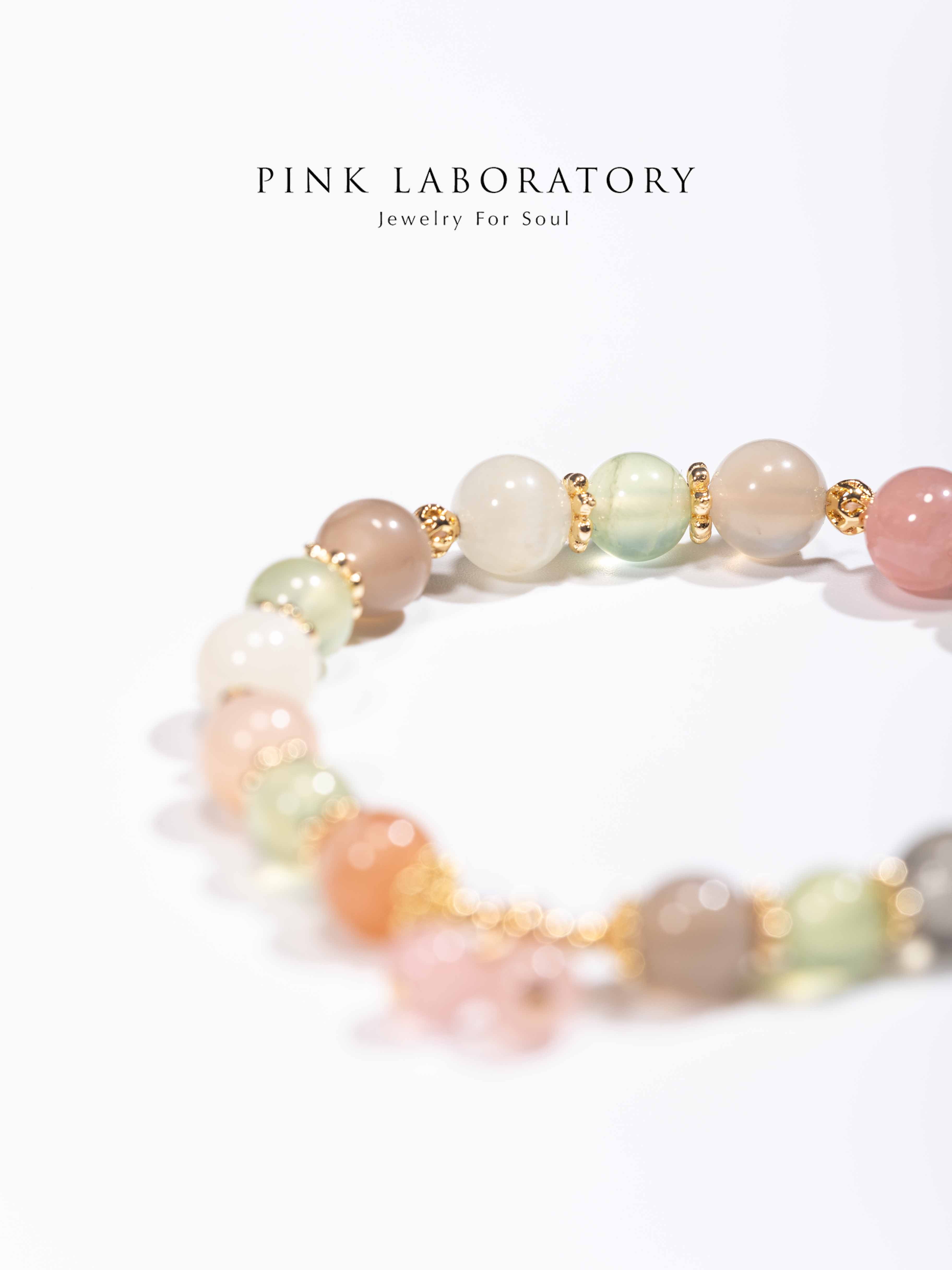 彩月光石葡萄石粉水晶手鍊