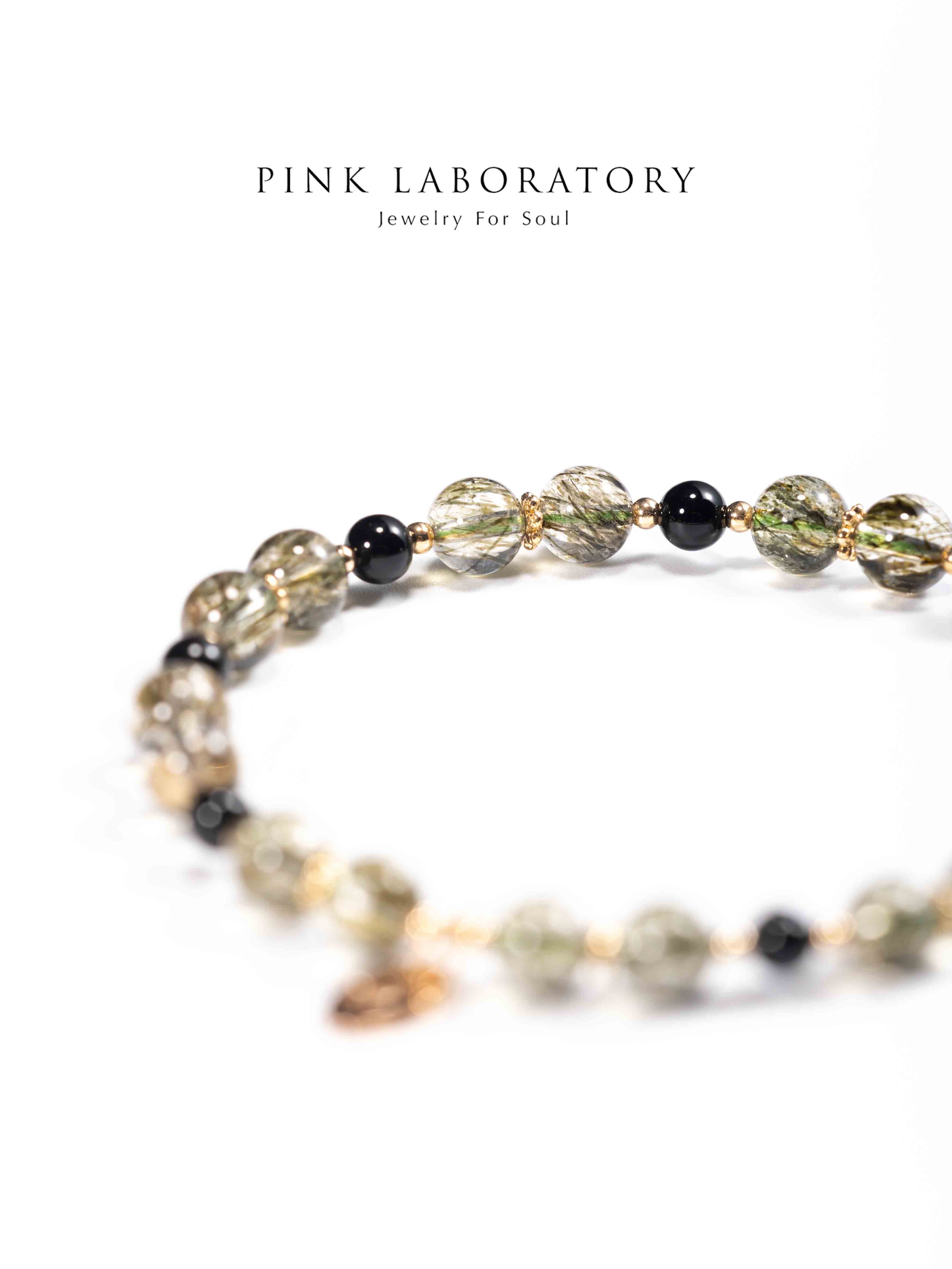 綠碧髮晶黑瑪瑙14KGF手鍊