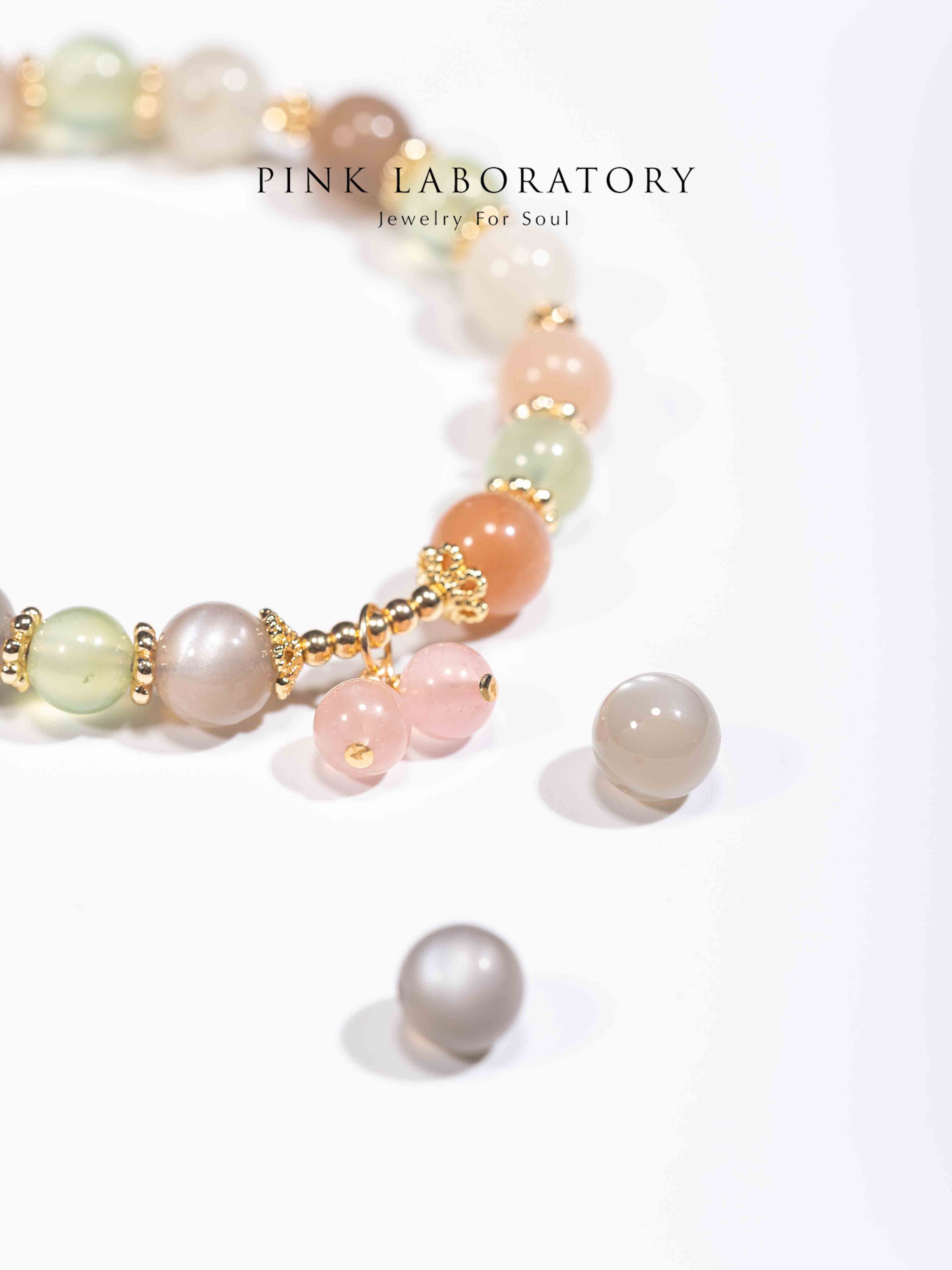 彩月光石葡萄石粉水晶手鍊