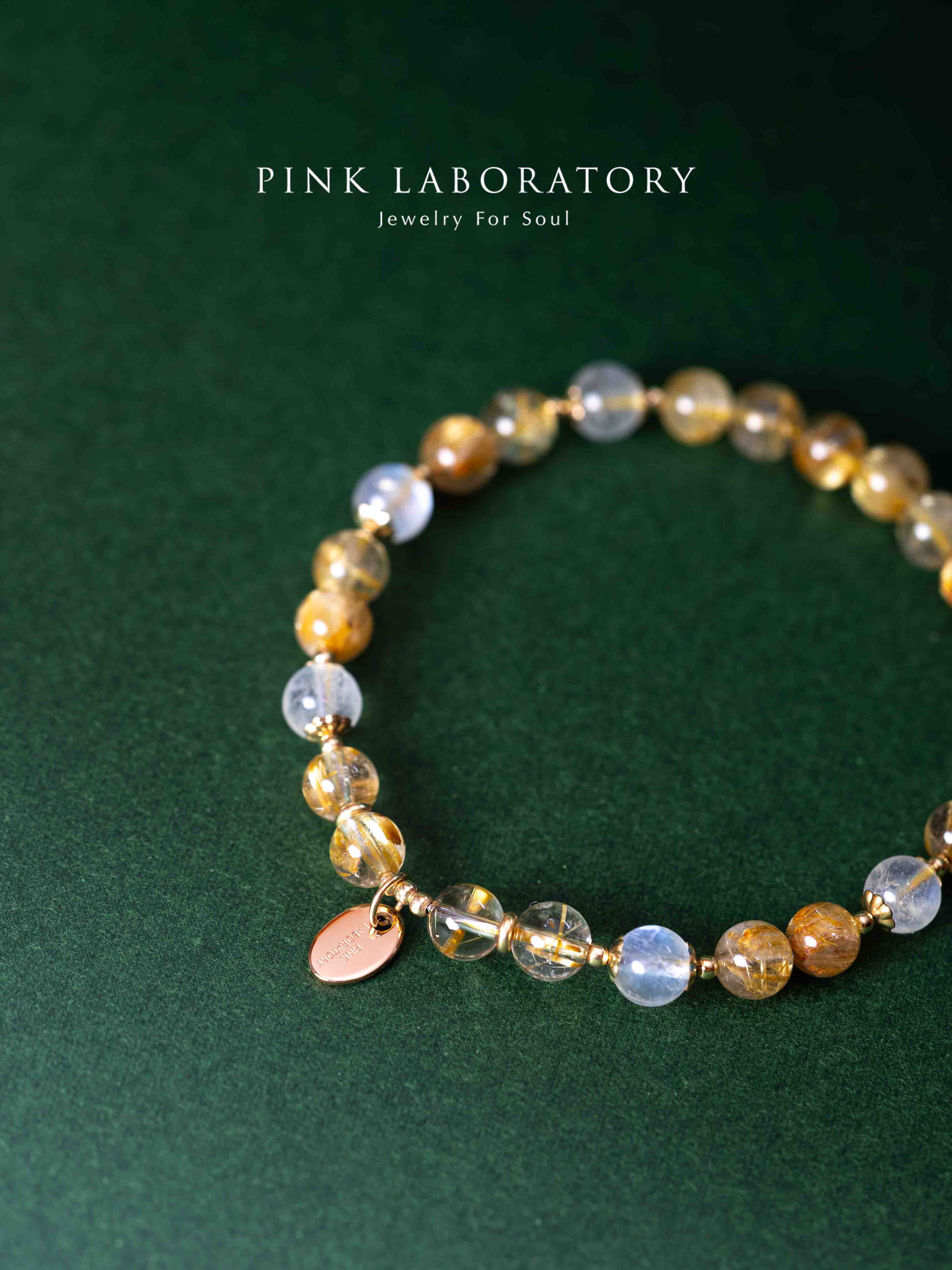 金髮晶月亮石14K包金6mm手鍊