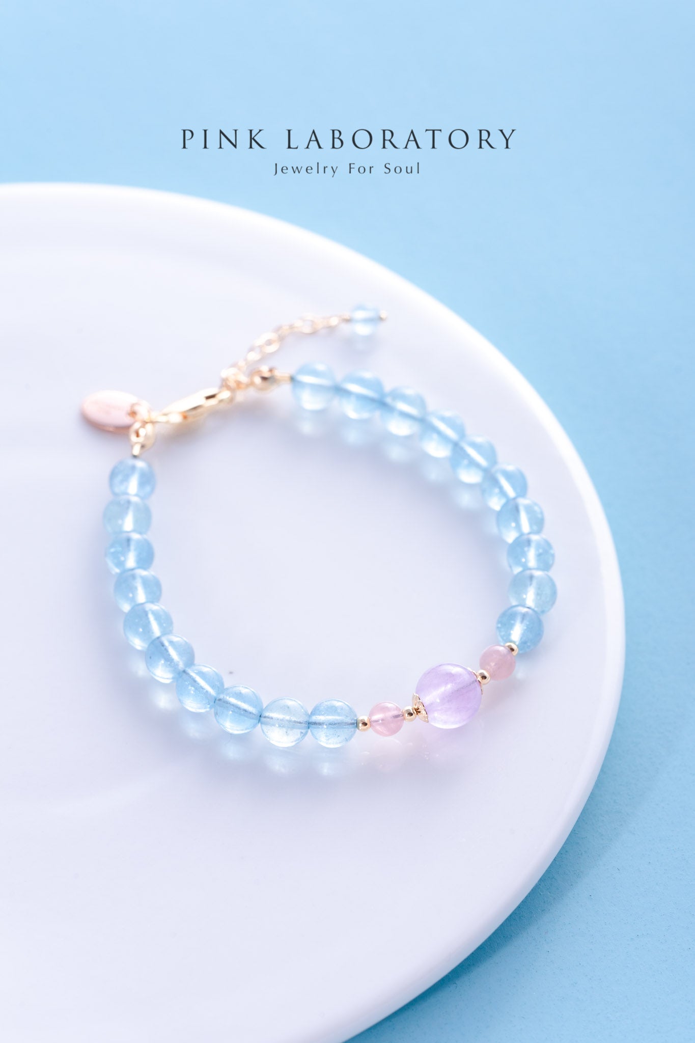 海藍寶粉水晶14k包金手鍊