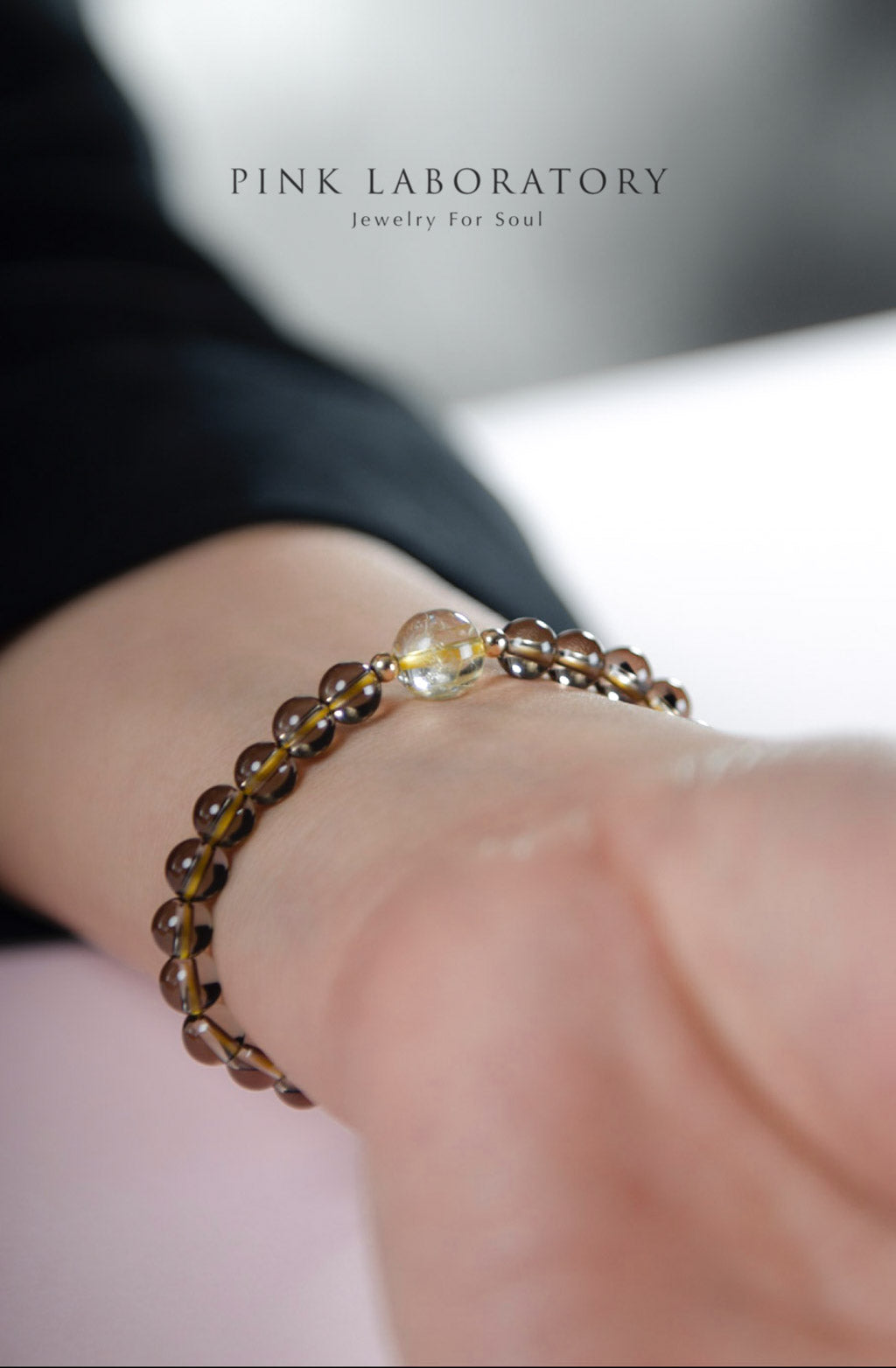 茶水晶金髮晶煙晶手鍊 | 6mm | 14K包金