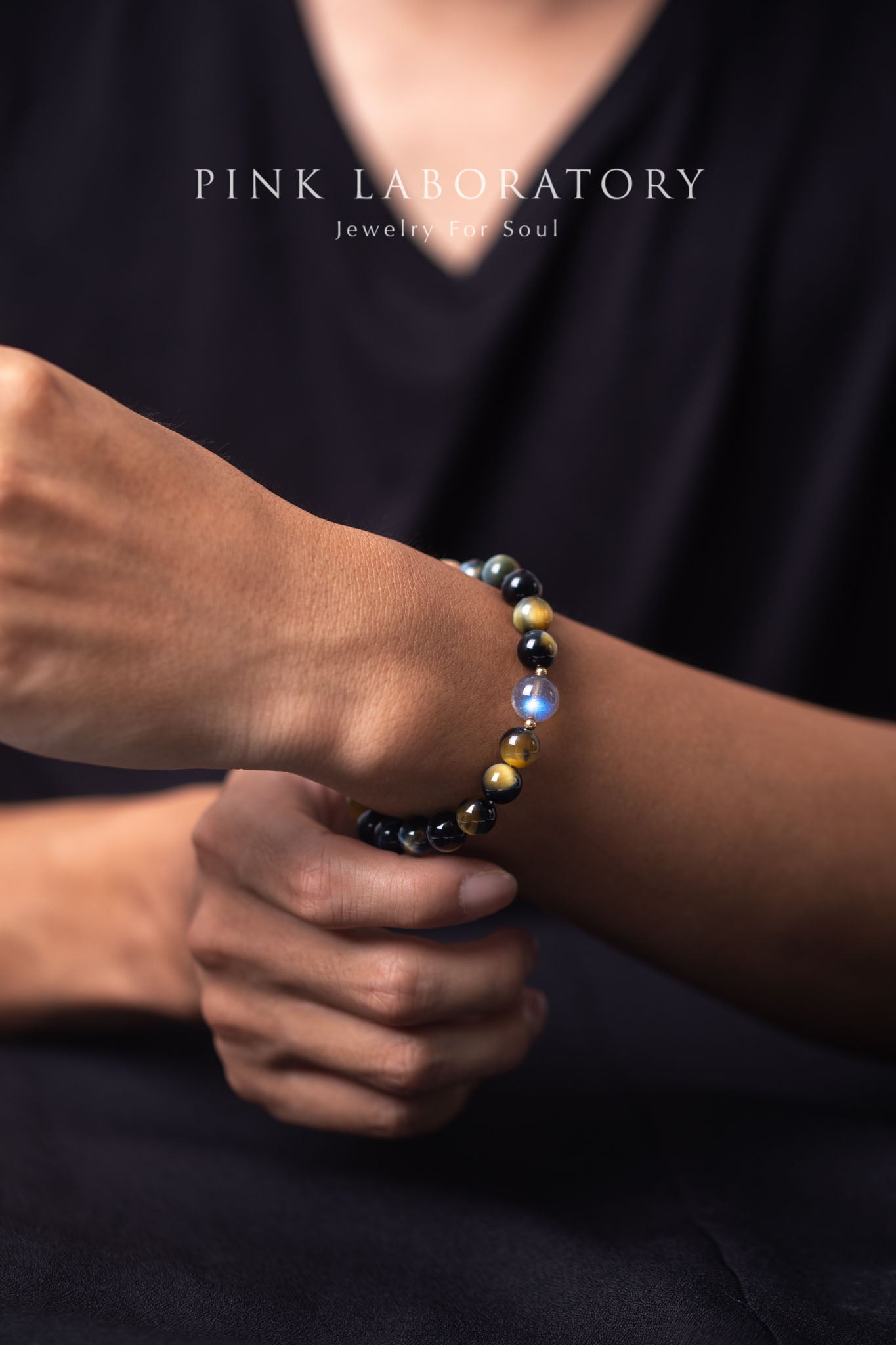 黃藍虎眼石拉長石14k包金手鍊