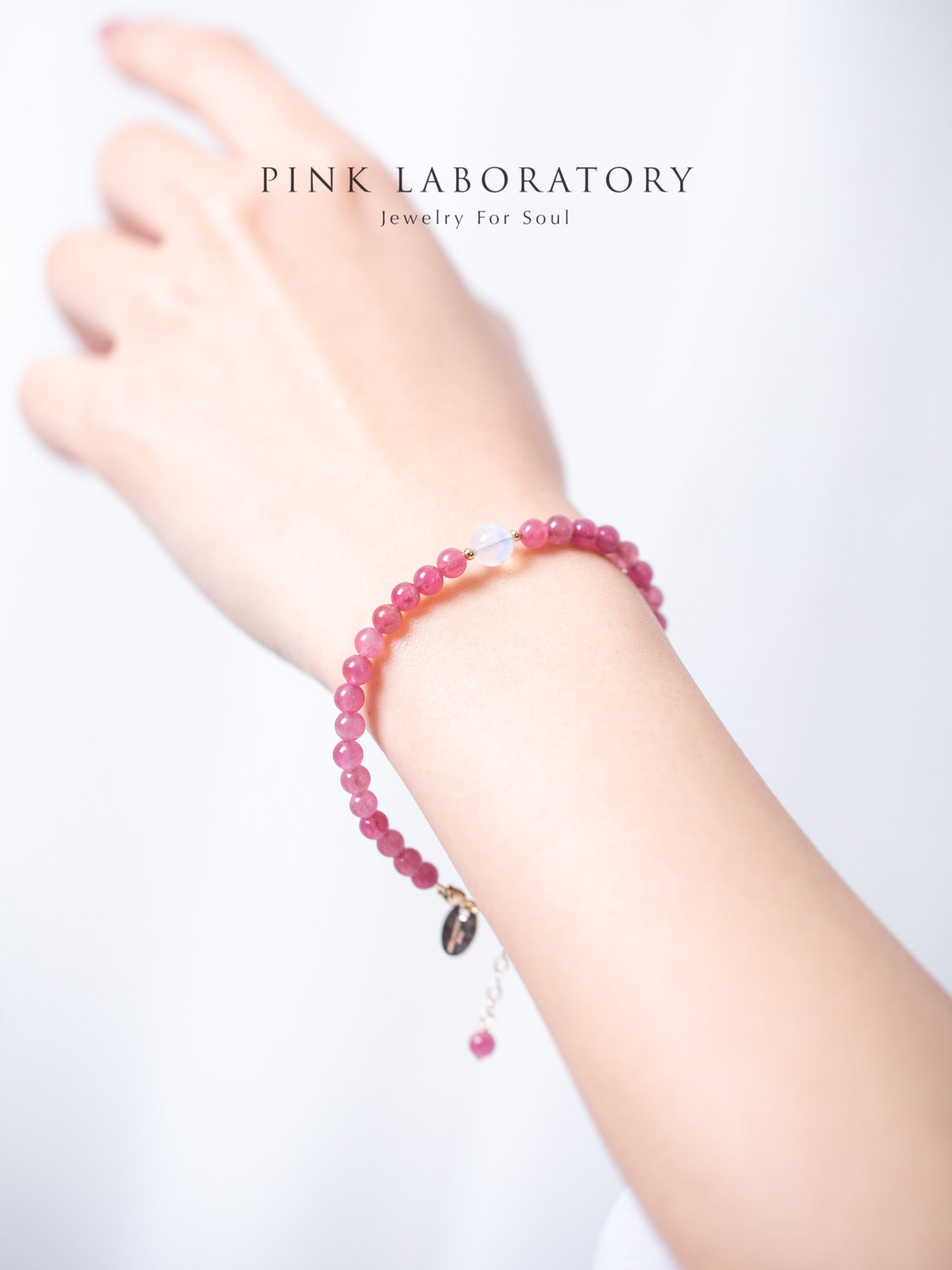 粉紅碧璽月光石14k包金手鍊