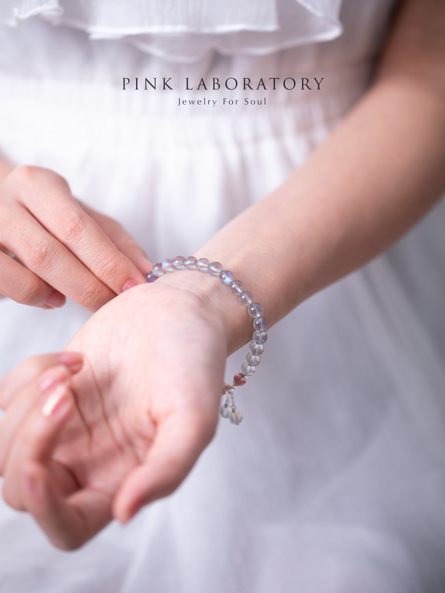 拉長石草莓晶925純銀手鍊