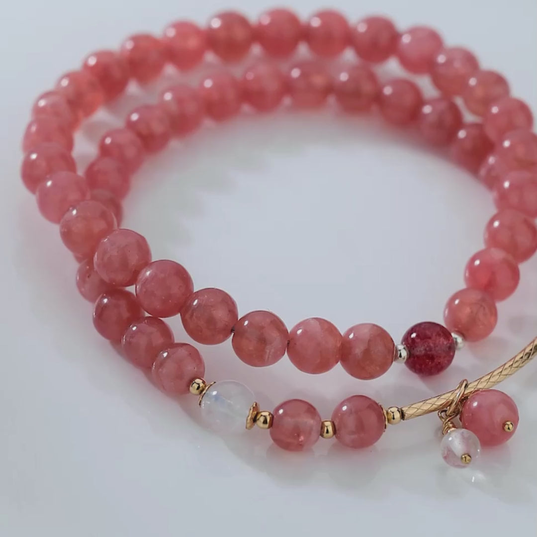 紅紋石 鴿血紅草莓晶14KGF手鍊