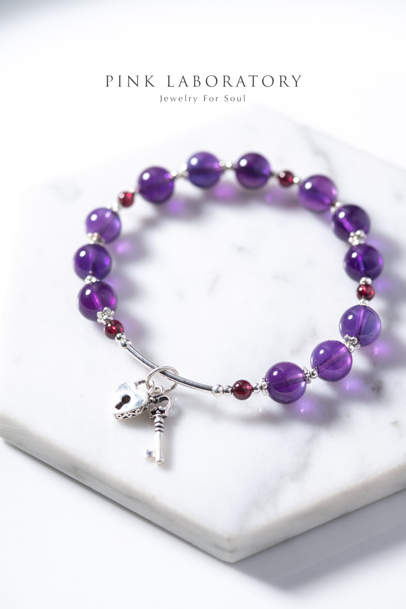 紫水晶石榴石925純銀手鍊