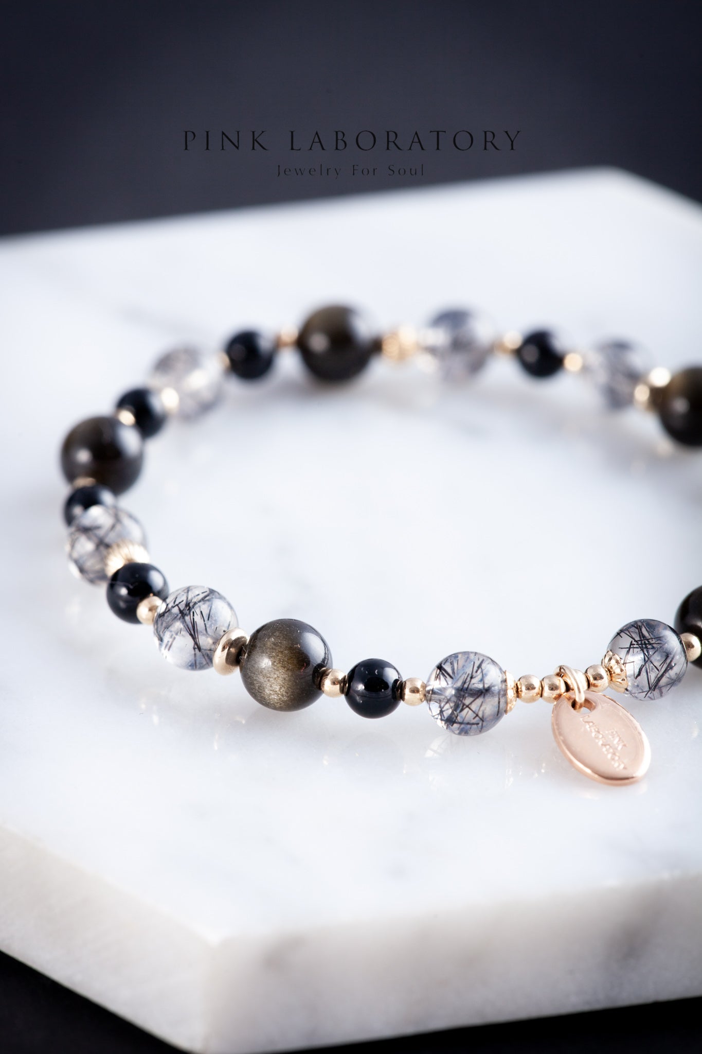 黑髮晶黑曜石14KGF混搭手鍊