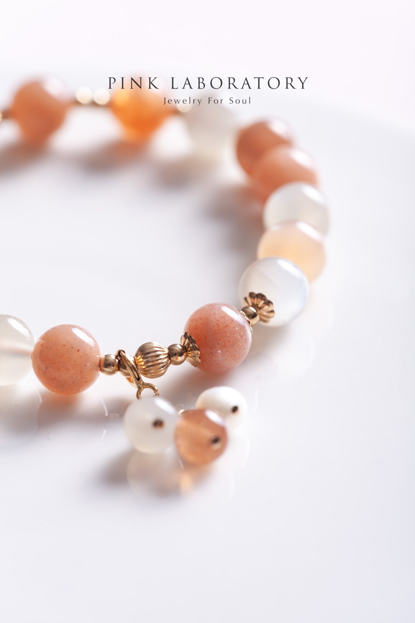 彩月光石橘月光石珍珠14KGF手鍊 | 可拆卸吊墜