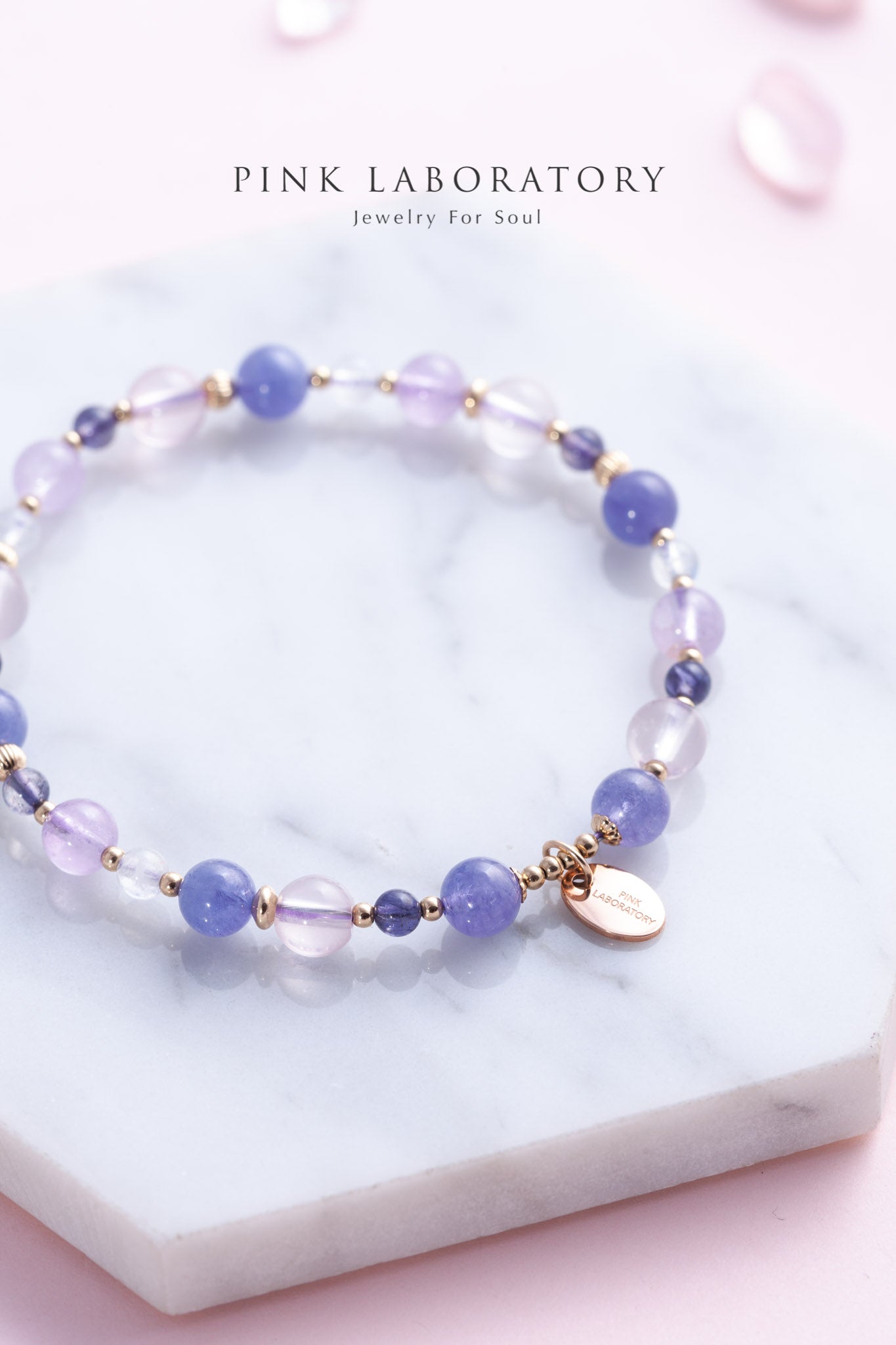 坦桑石月亮石粉晶14KGF手鍊