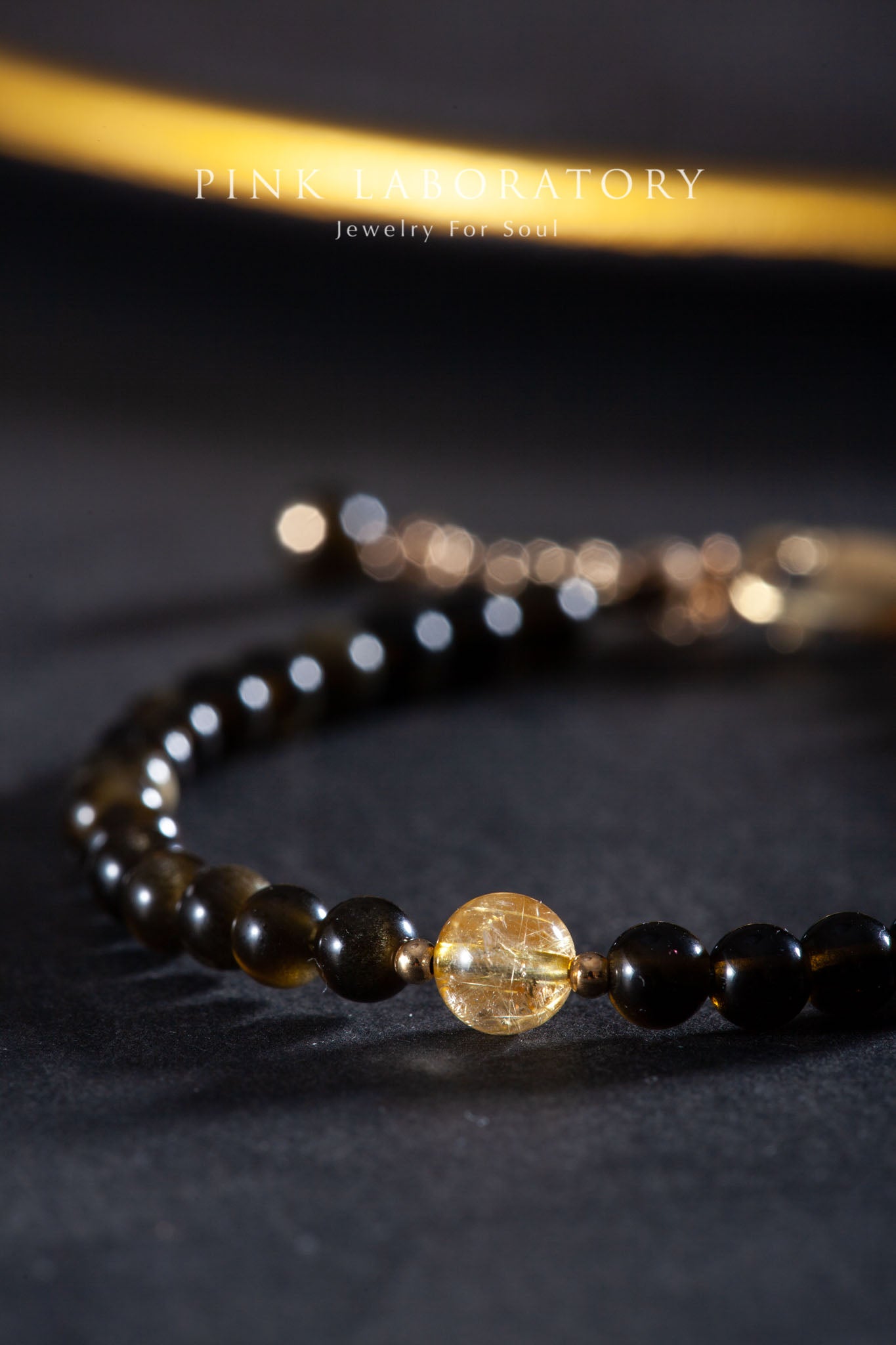 金沙黑曜石金髮晶14KGF手鍊