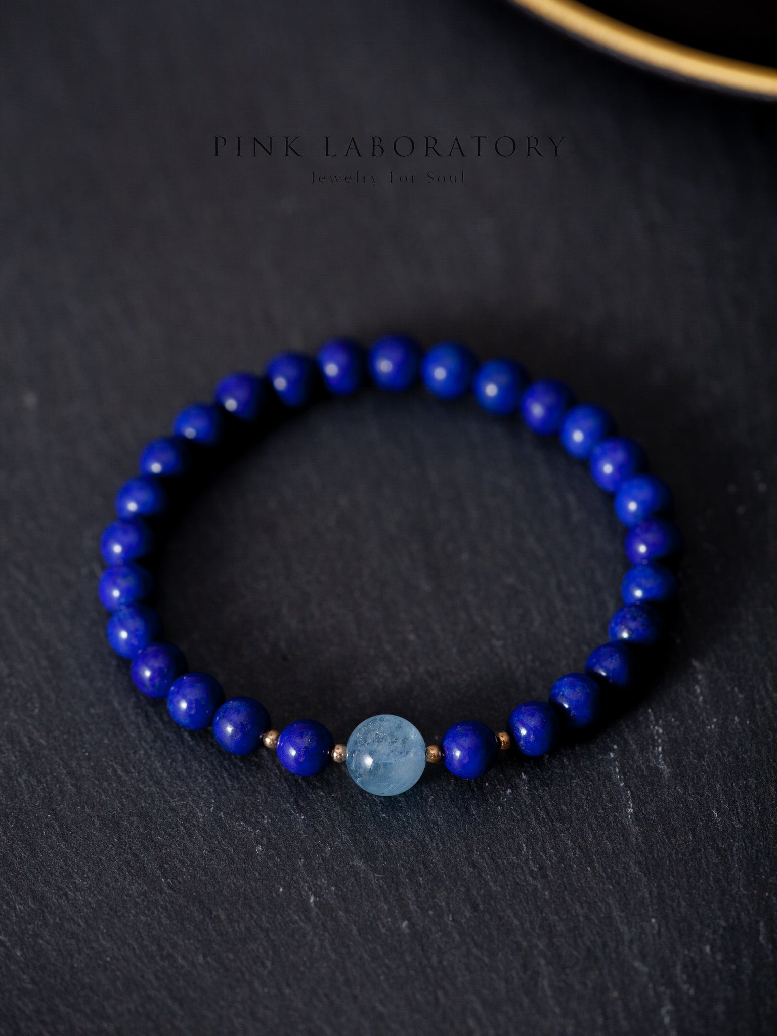 5A級天然青金石海藍寶手鍊 | 14K包金