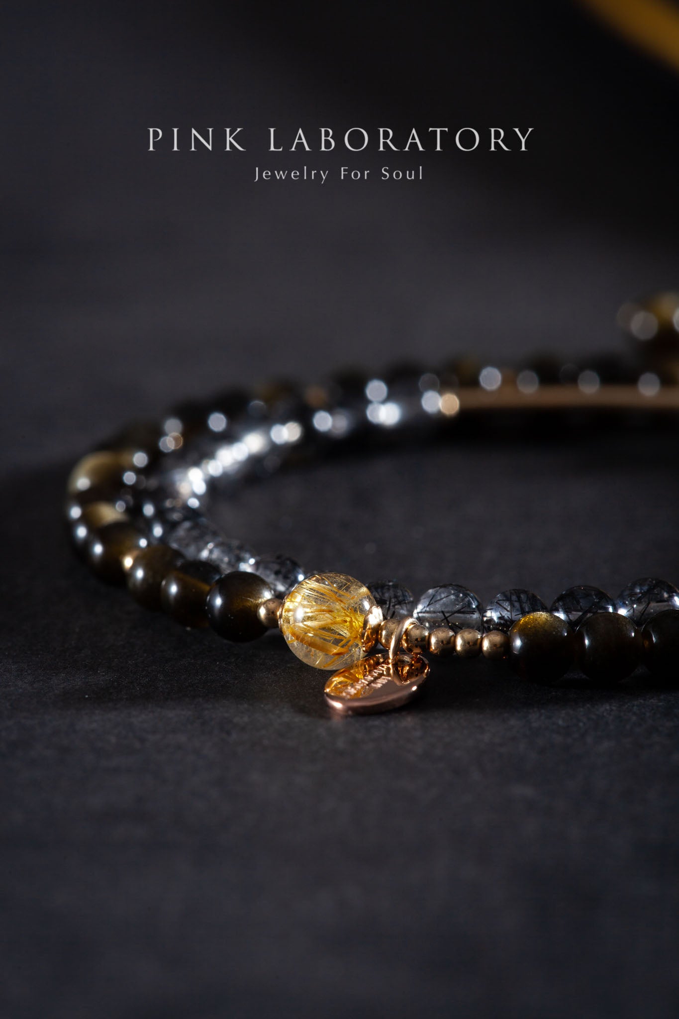 金沙黑曜石黑髮晶14KGF手鍊