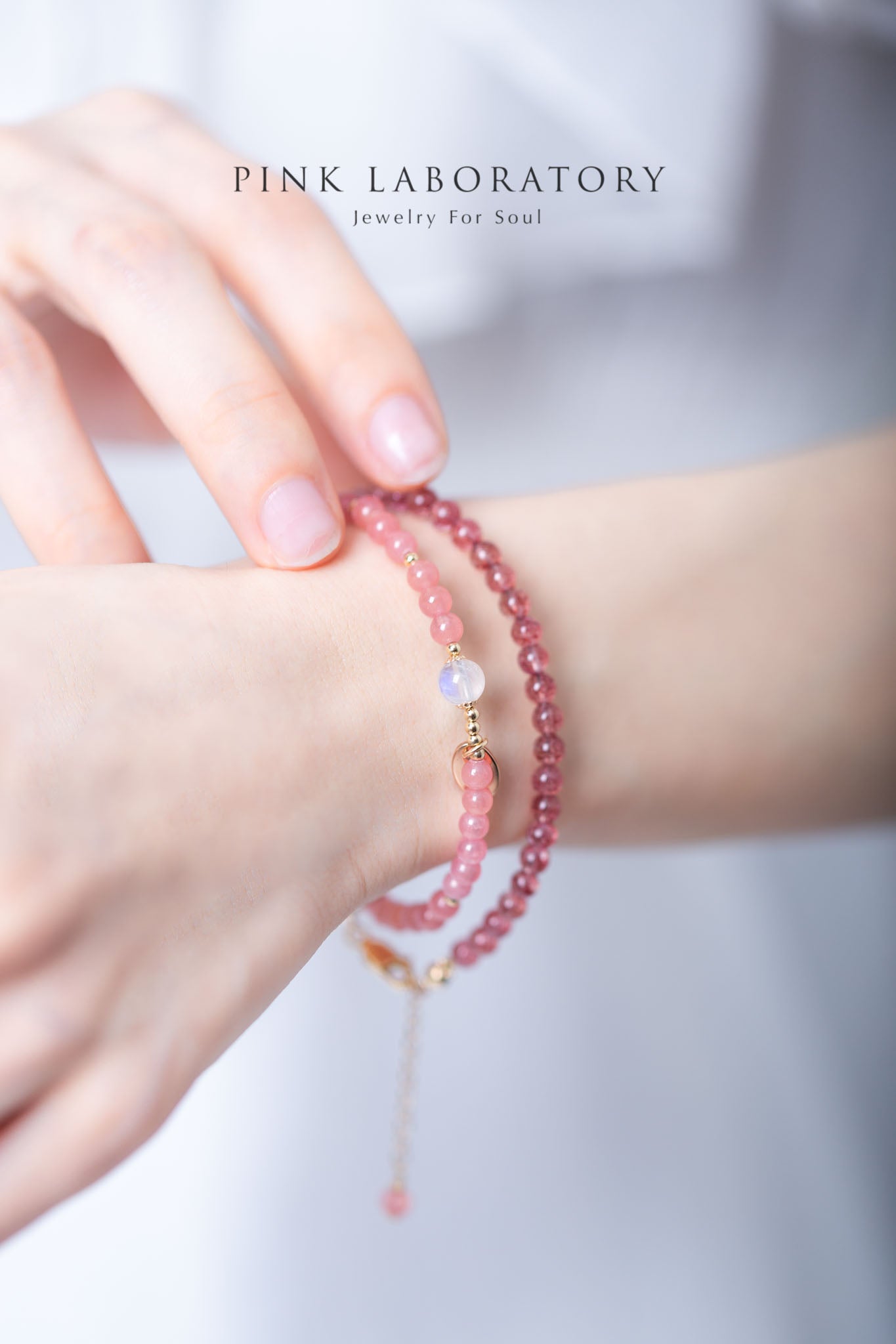 紅紋石 鴿血紅草莓晶14KGF手鍊