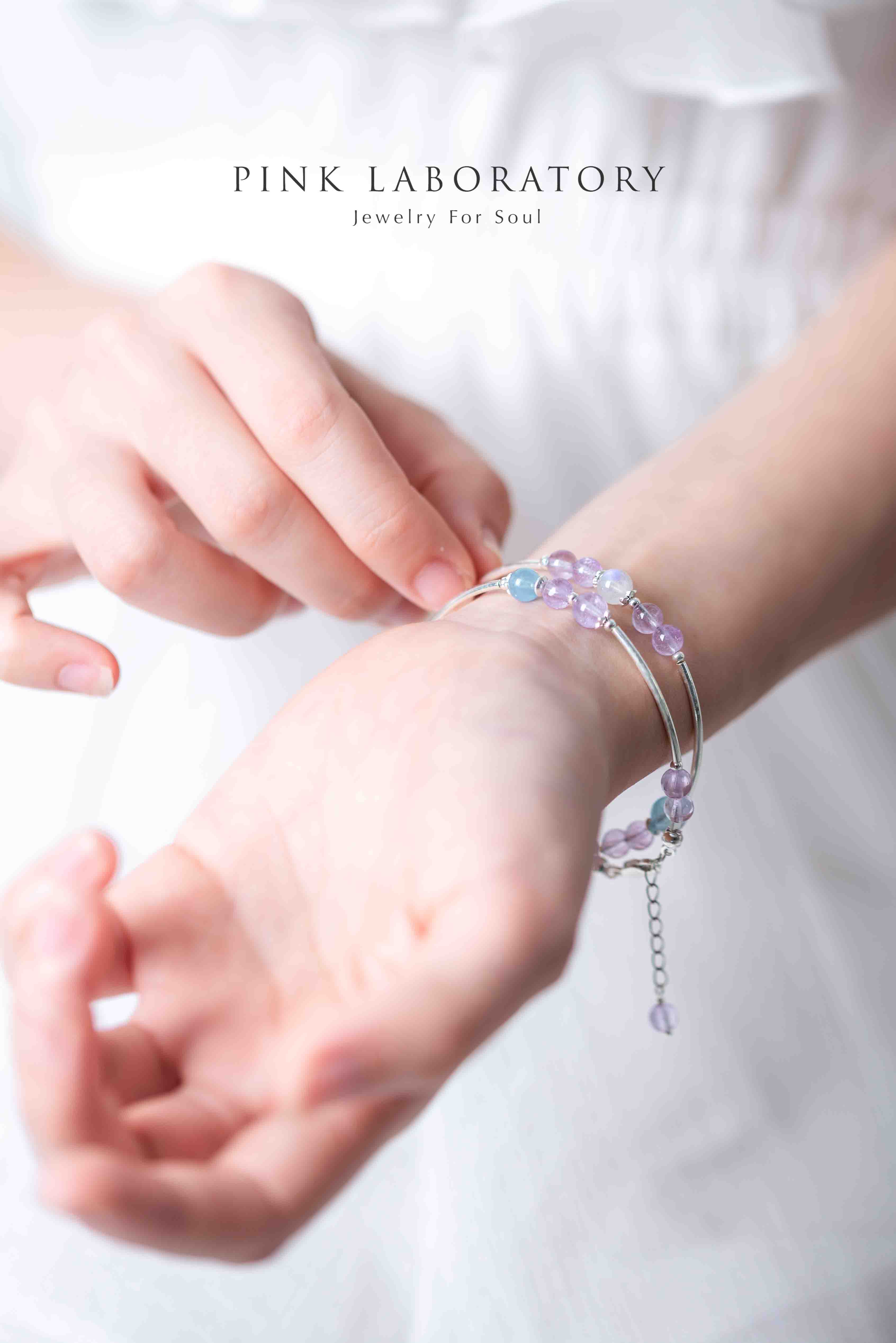 薰衣草紫水晶海藍寶925純銀手鍊