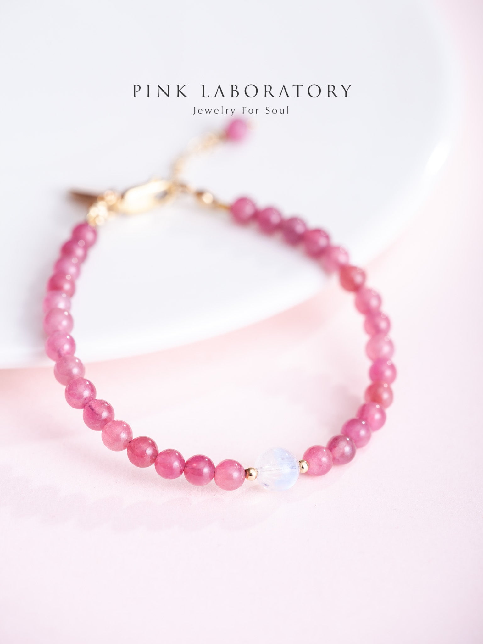 粉紅碧璽月光石14k包金手鍊