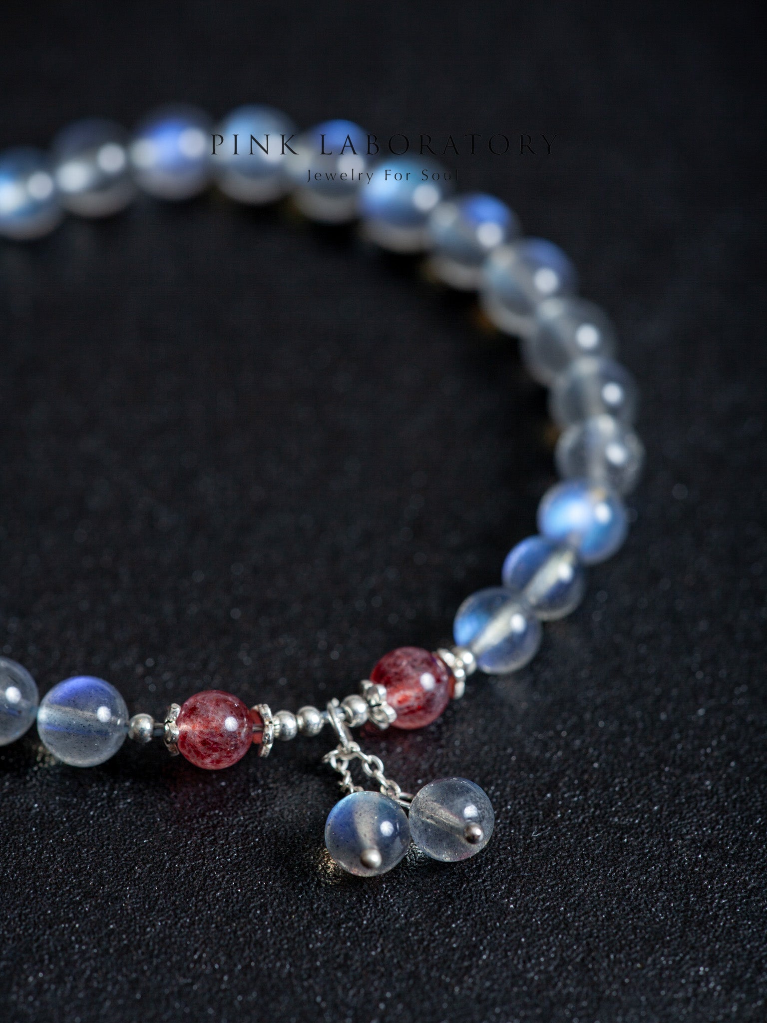 拉長石草莓晶925純銀手鍊