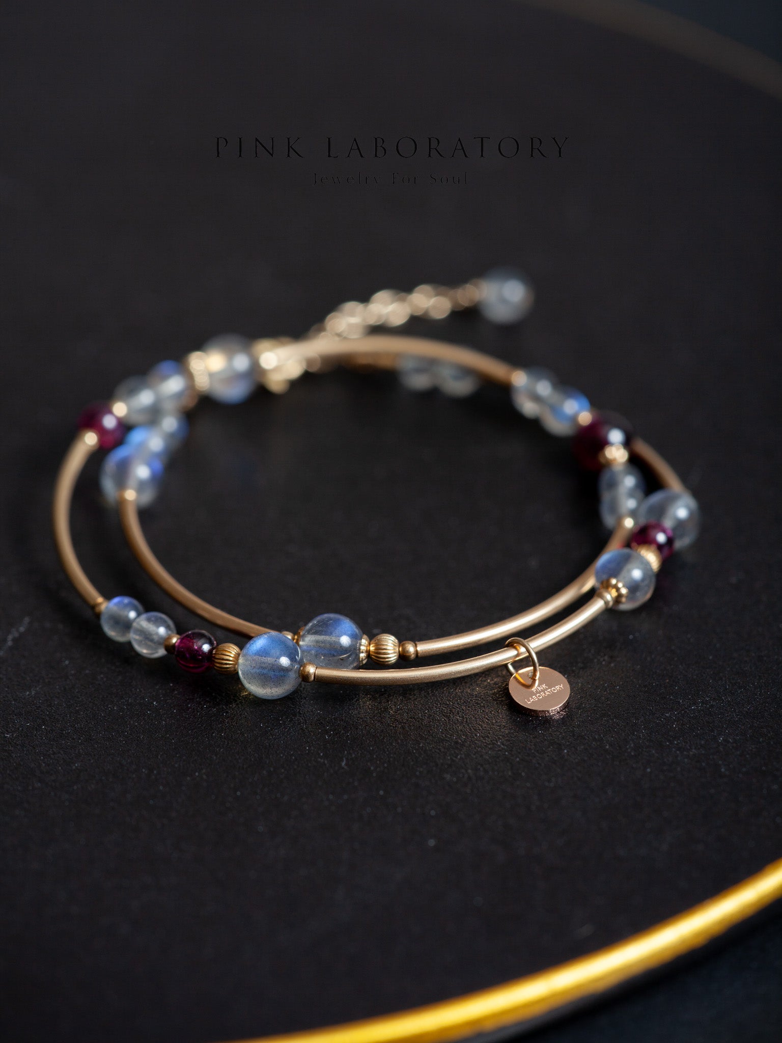 拉長石石榴石14k包金手鍊