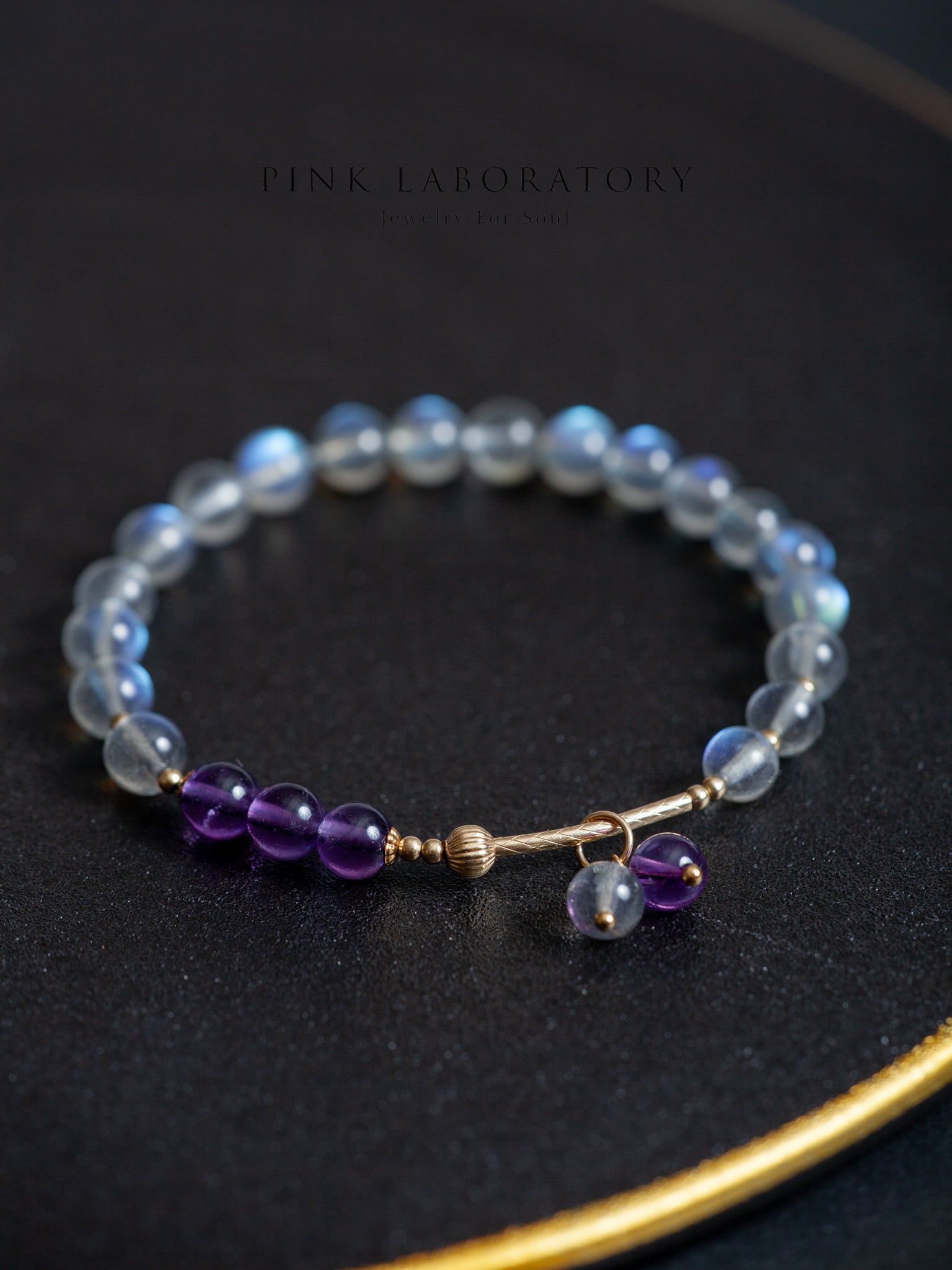 拉長石紫水晶14k包金手鍊