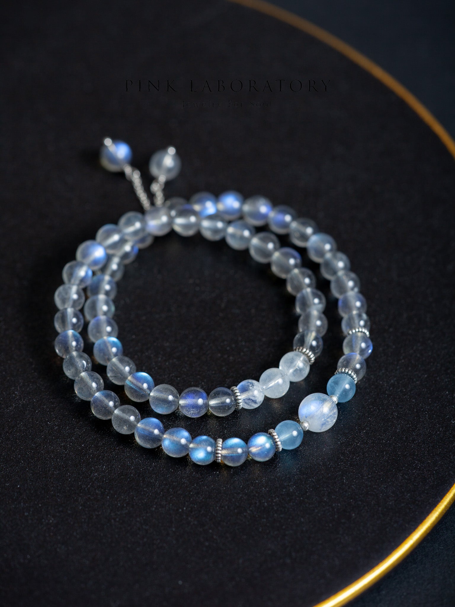 拉長石月光石925純銀雙圈手鍊