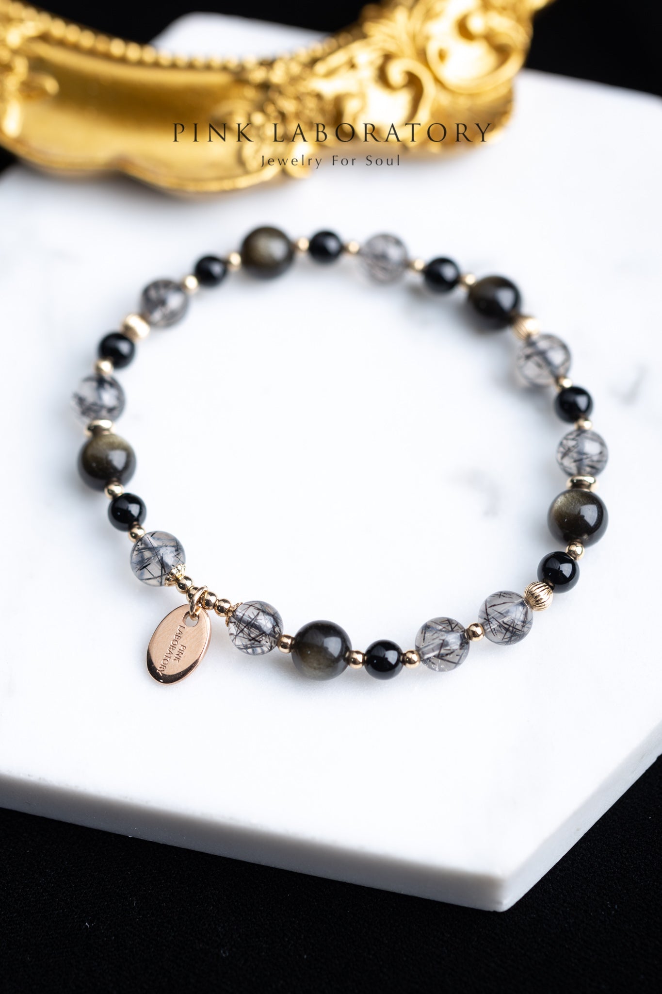 黑髮晶黑曜石14KGF混搭手鍊