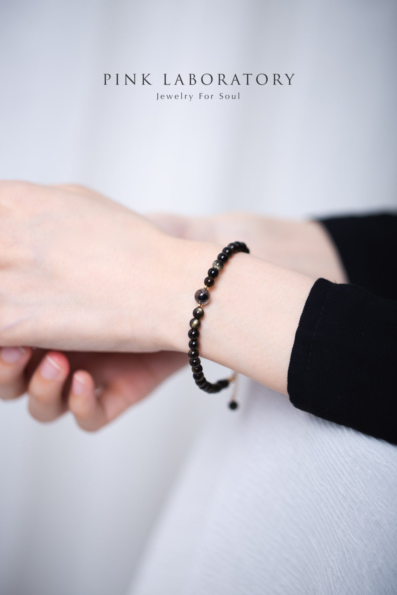 金沙黑曜石黑髮晶14KGF手鍊