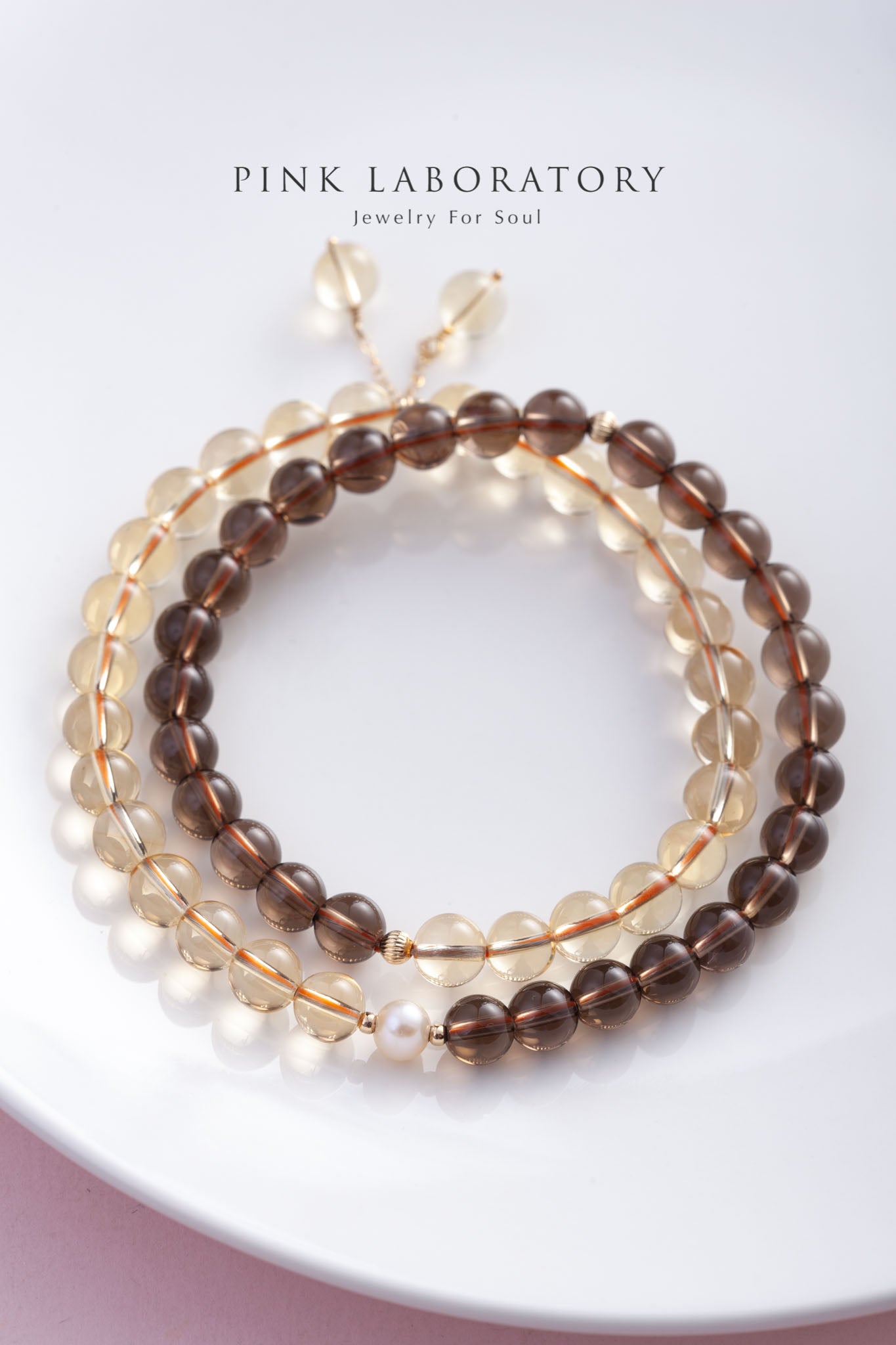 黃水晶茶晶14KGF手鍊