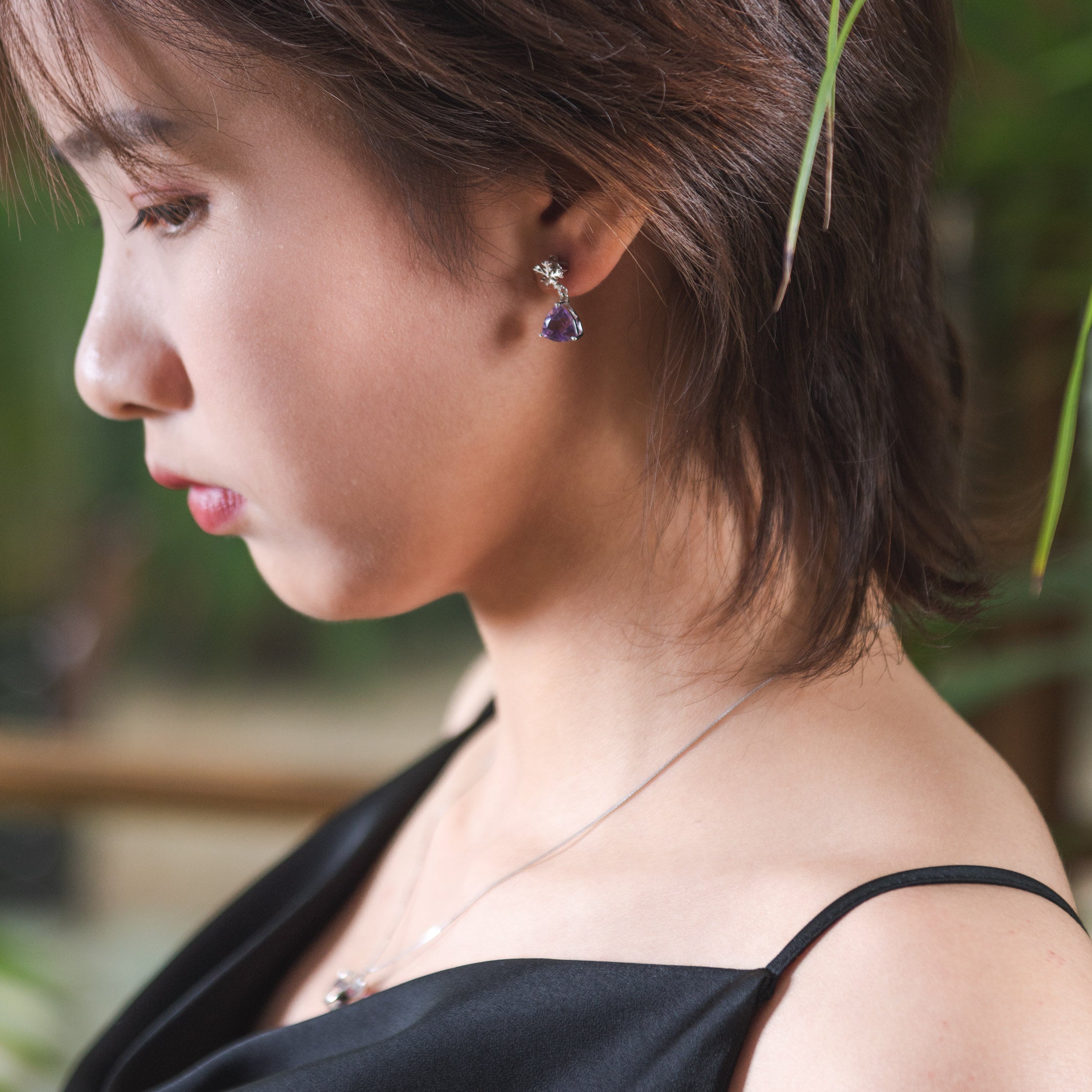 紫水晶雪花純銀耳環