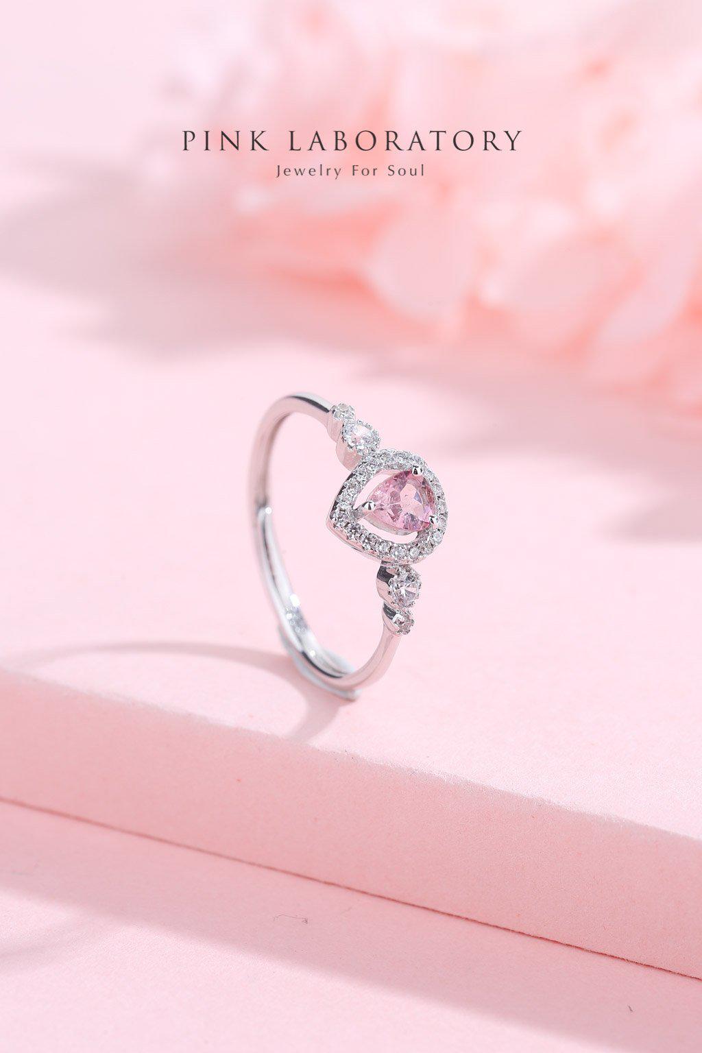 粉紅碧璽925純銀精鍍亮澤白金戒指 - Pink Laboratory