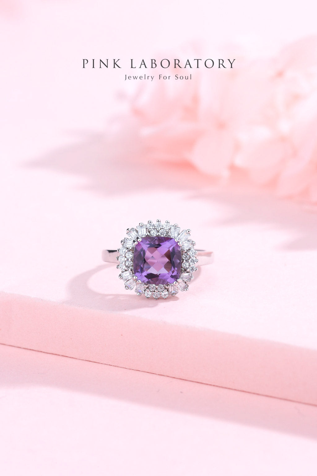 紫水晶公主方形戒指 | 925純銀白金戒指