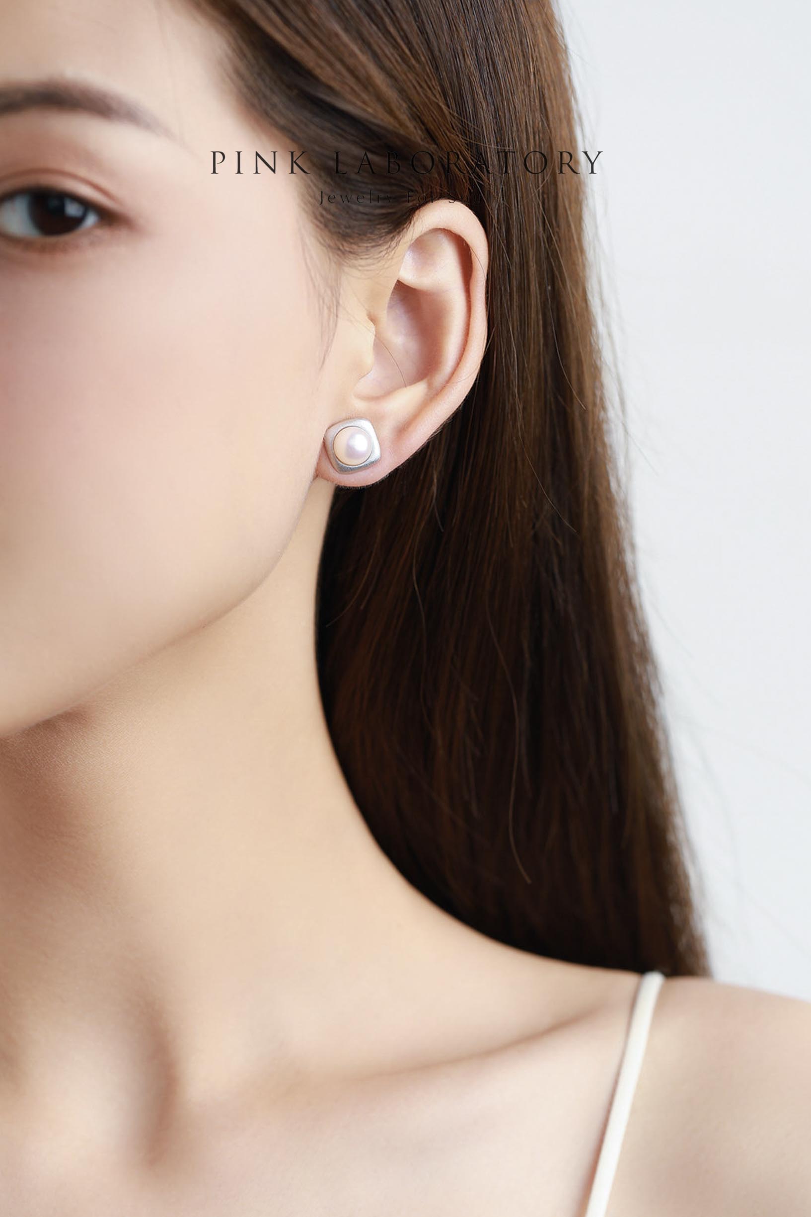 天然淡水珍珠925純銀精鍍亮澤白金耳環