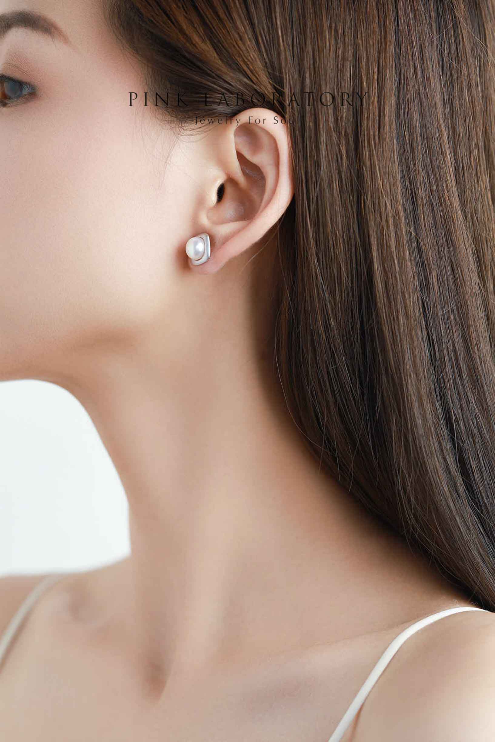 天然淡水珍珠925純銀精鍍亮澤白金耳環