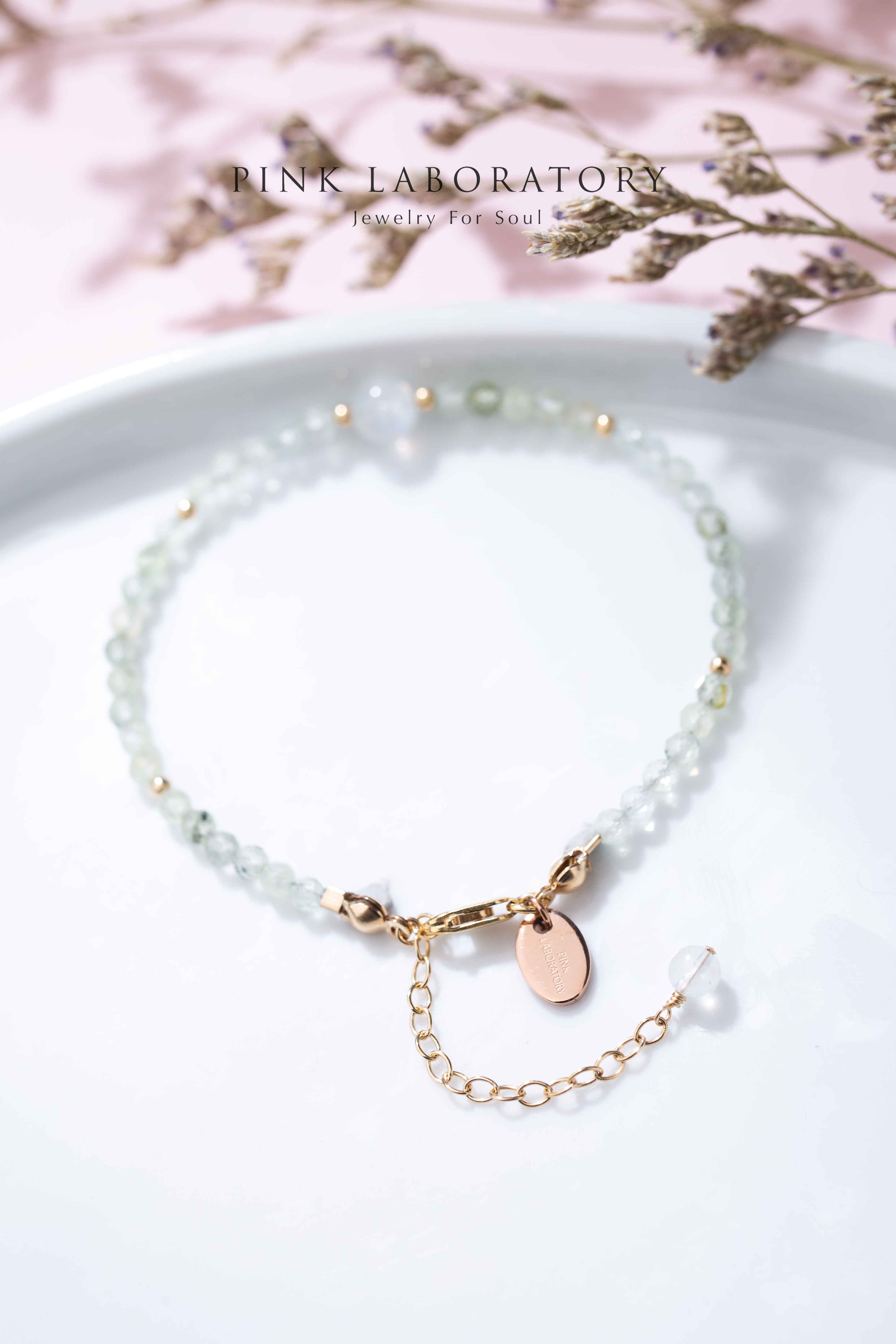 葡萄石月亮石14KGF極細手鍊