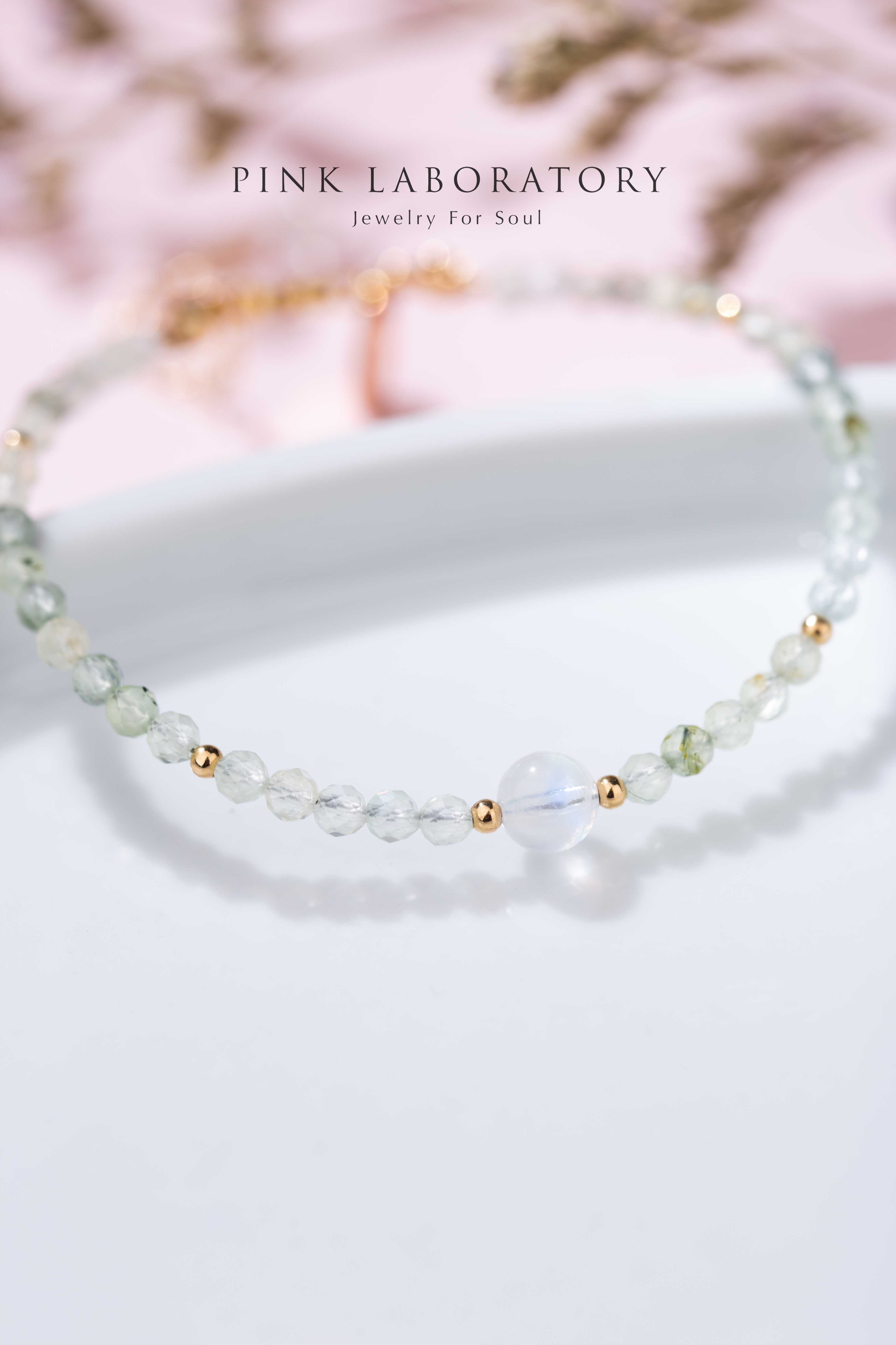 葡萄石月亮石14KGF極細手鍊